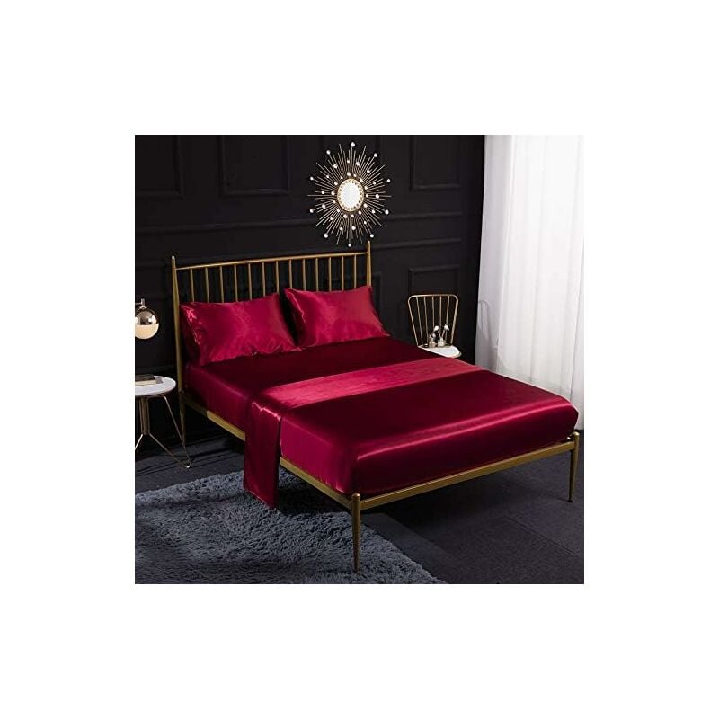 Cobedzy Parure de lit 4 pièces en satin soyeux avec 1 drap-housse à poche profonde, 1 drap plat doux, 2 taies d'oreiller, blanc Cobedzy Parure de lit 4 pièces en satin soyeux avec 1 drap-housse à poche profonde, 1 drap plat doux, 2 taies d'oreiller, blanc
