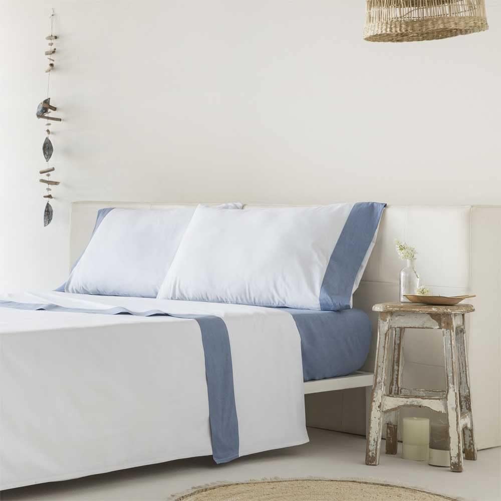 Cotton artean - juego de sábanas izki azul 100% algodón orgánico azul 250x260 cama 160