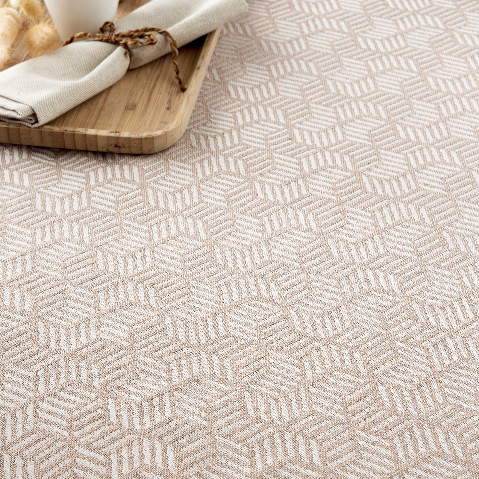 Plaid couvre-lit polyvalent, jeté de canapé Géométrique coton 140x180cm coloris Beige - 5