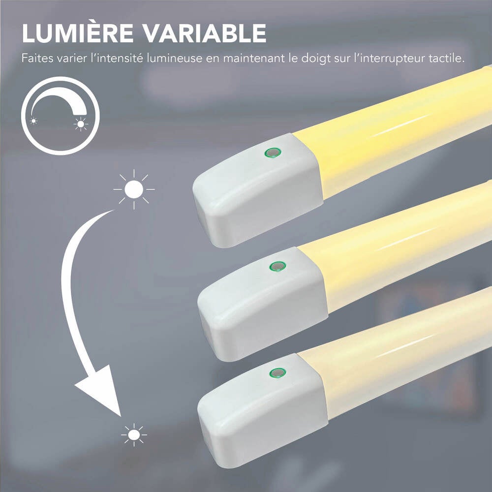 Applique miroir LED blanc + prise, 10W, 900lm, IP44, 3000 à 6500K, inter. tactile, garantie 5 ans - Tibelec - 3
