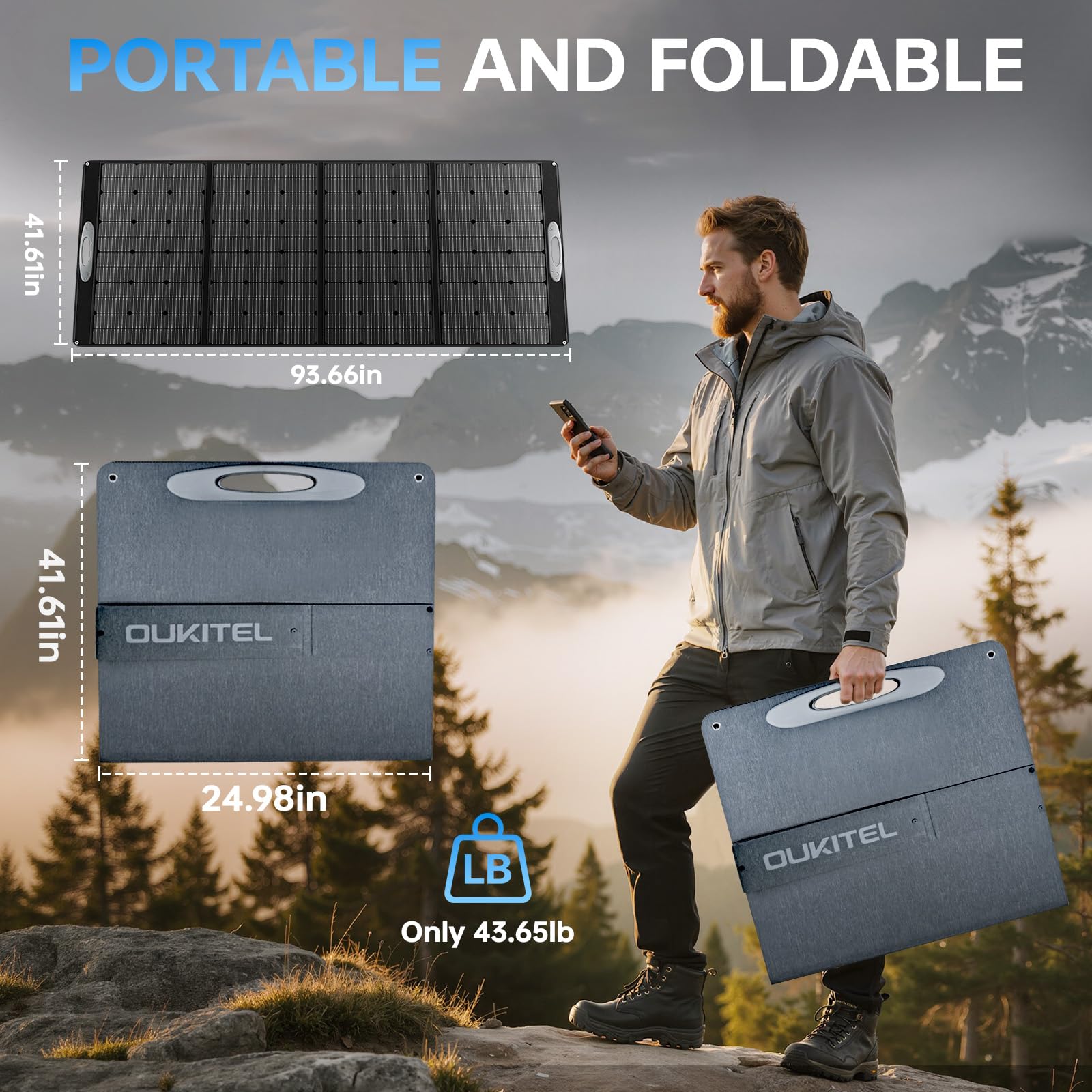 Panneau solaire portable OUKITEL PV400 de 400W, étanche IP68, pliable, avec une tension de sortie de 42V, idéal pour le camping, les camping-cars - 2