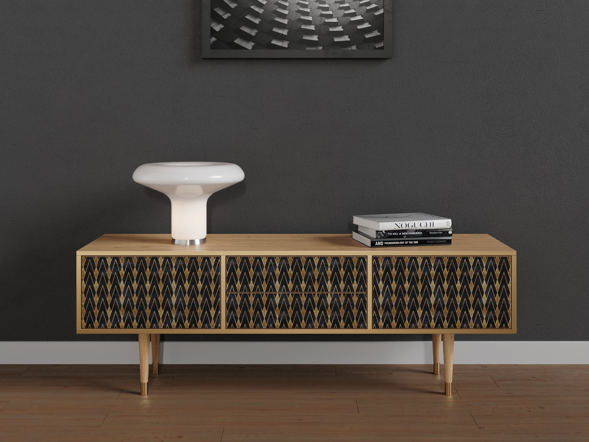 Mobile TV con due porte e due cassetti, lungo 170 cm, in rovere - 2