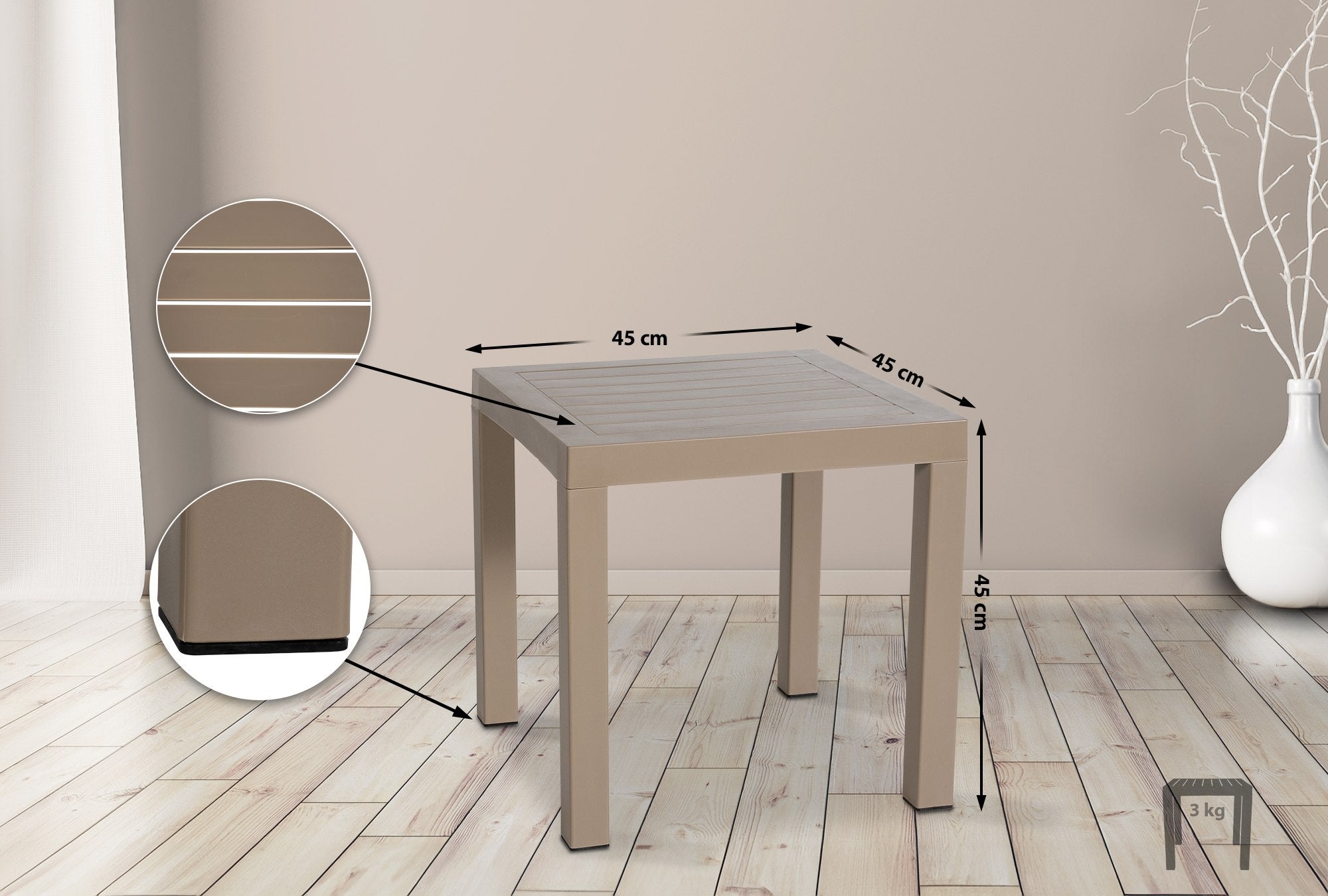 Table D'Appoint De Jardin En Plastique Anthracite - 60x39x45 Cm