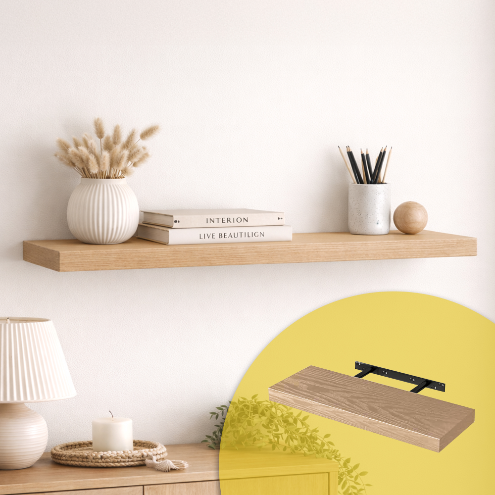 MAKA Mensola a Muro Moderna 60-80-90 cm, Scaffale da Parete Salvaspazio in Legno MDF. Design Rovere per Soggiorno, Camera, Cucina con staffa inclusa - 4