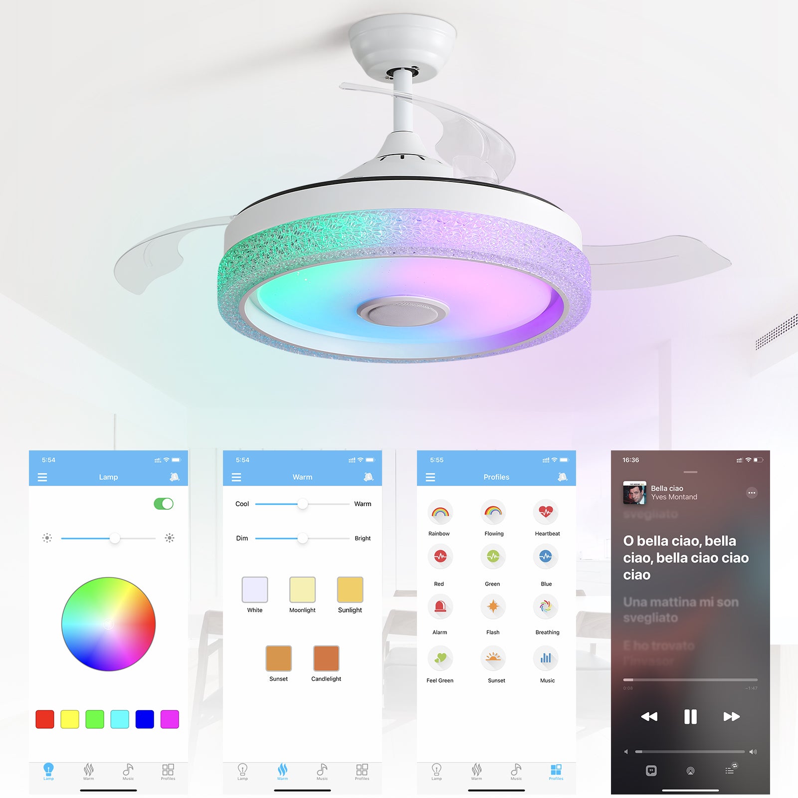 Ventilateur de plafond silencieux et invisible avec moteur CC réversible, éclairage LED, télécommande, blanc, 106,6 cm - 7