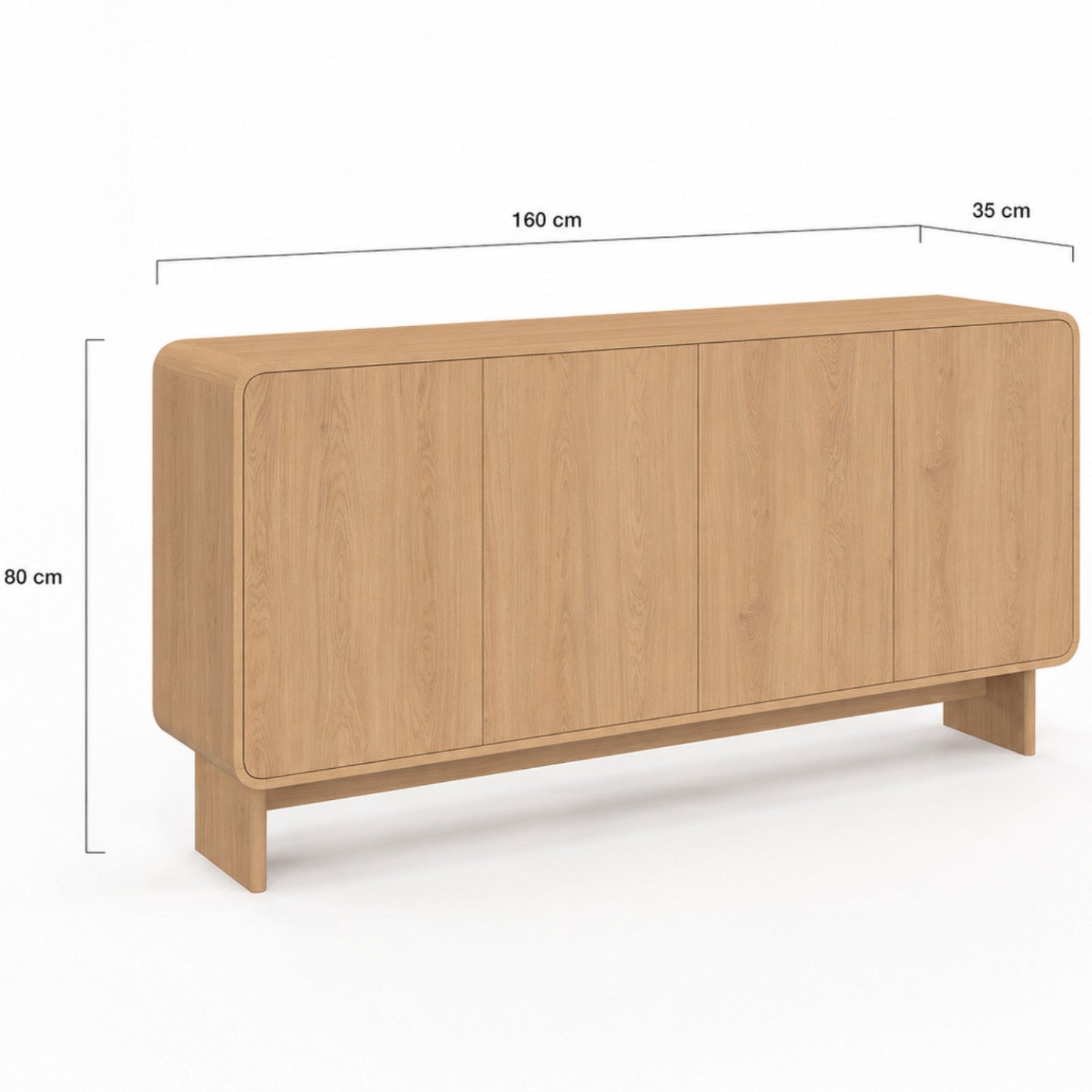 Buffet 160 cm CAPUCINE XXL 4 portes façon hêtre design arrondi - 5