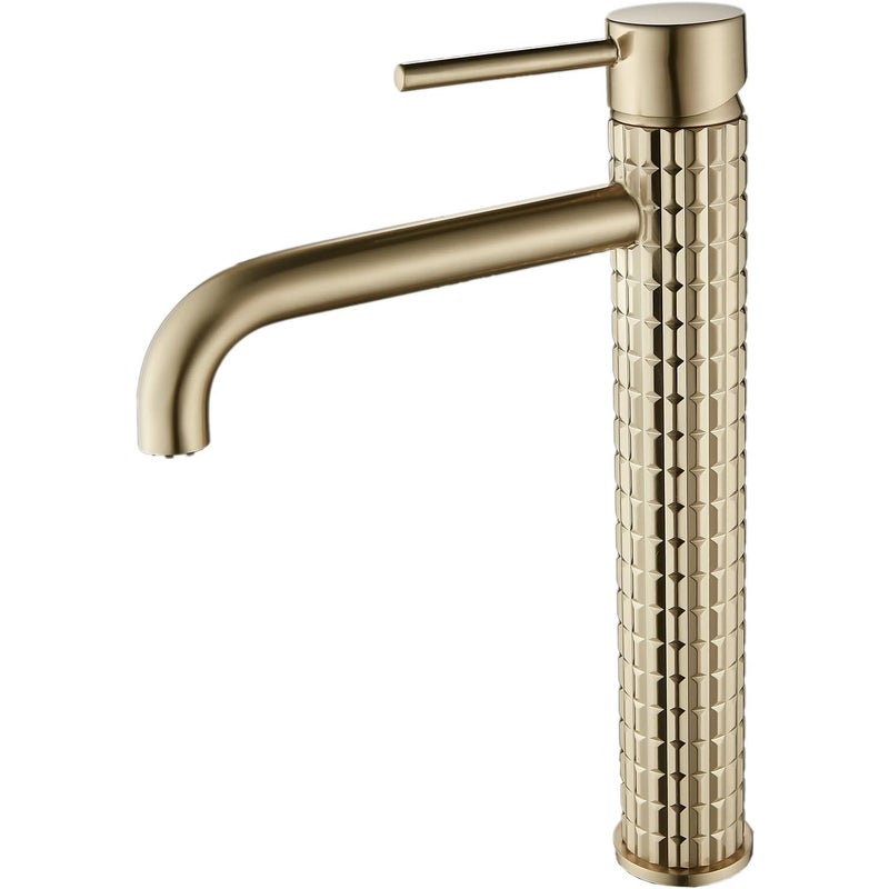 Bateria umywalkowa wysoka, szczotkowane złoto - Mosiężny kran blatowy - Styl retro
