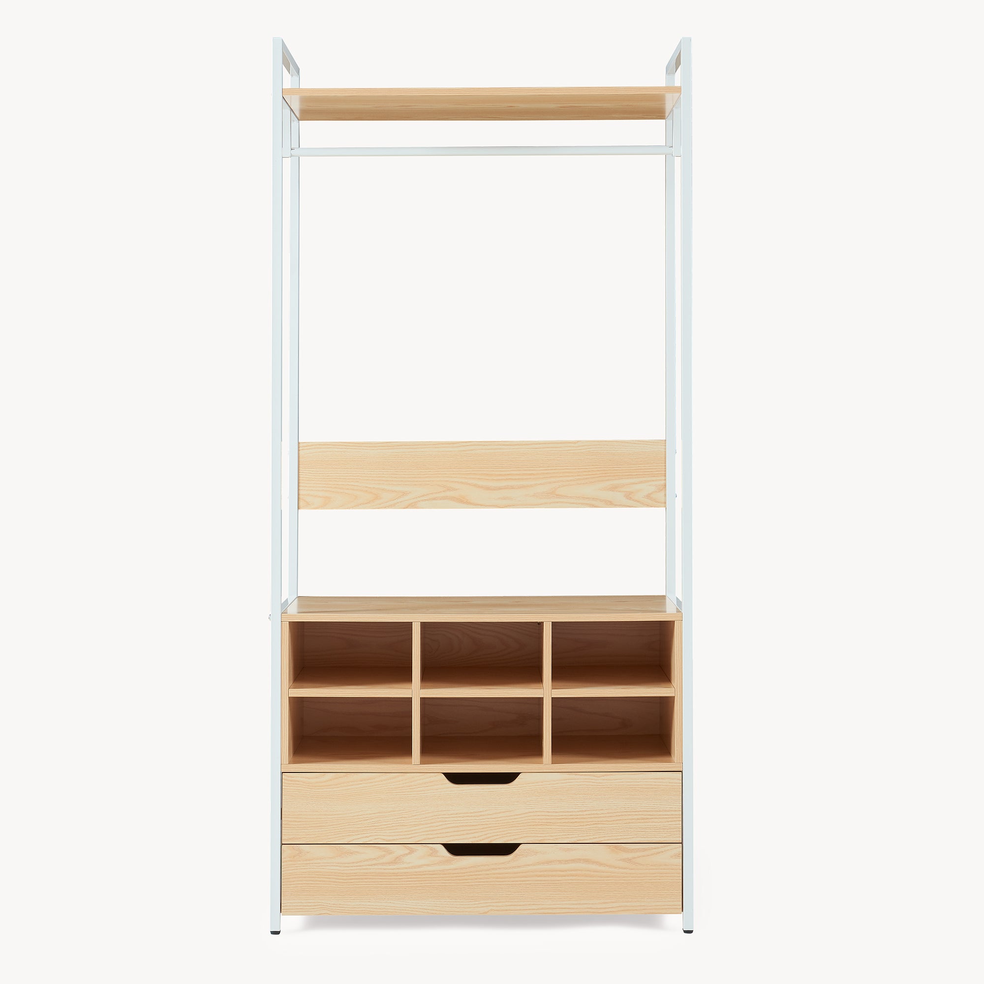 Organizzatore Guardaroba Larem Mobile Porta Abiti con Scomparti - Bianco / Effetto Rovere [en.casa] - 3