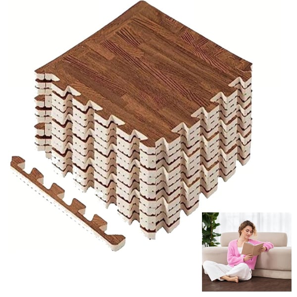 Lot de 60 Tapis en Mousse EVA avec Bordures – Revêtement de Sol Modulable pour Salle de Jeu, Bureau, Terrasse – 30x30cm (55 ft²)