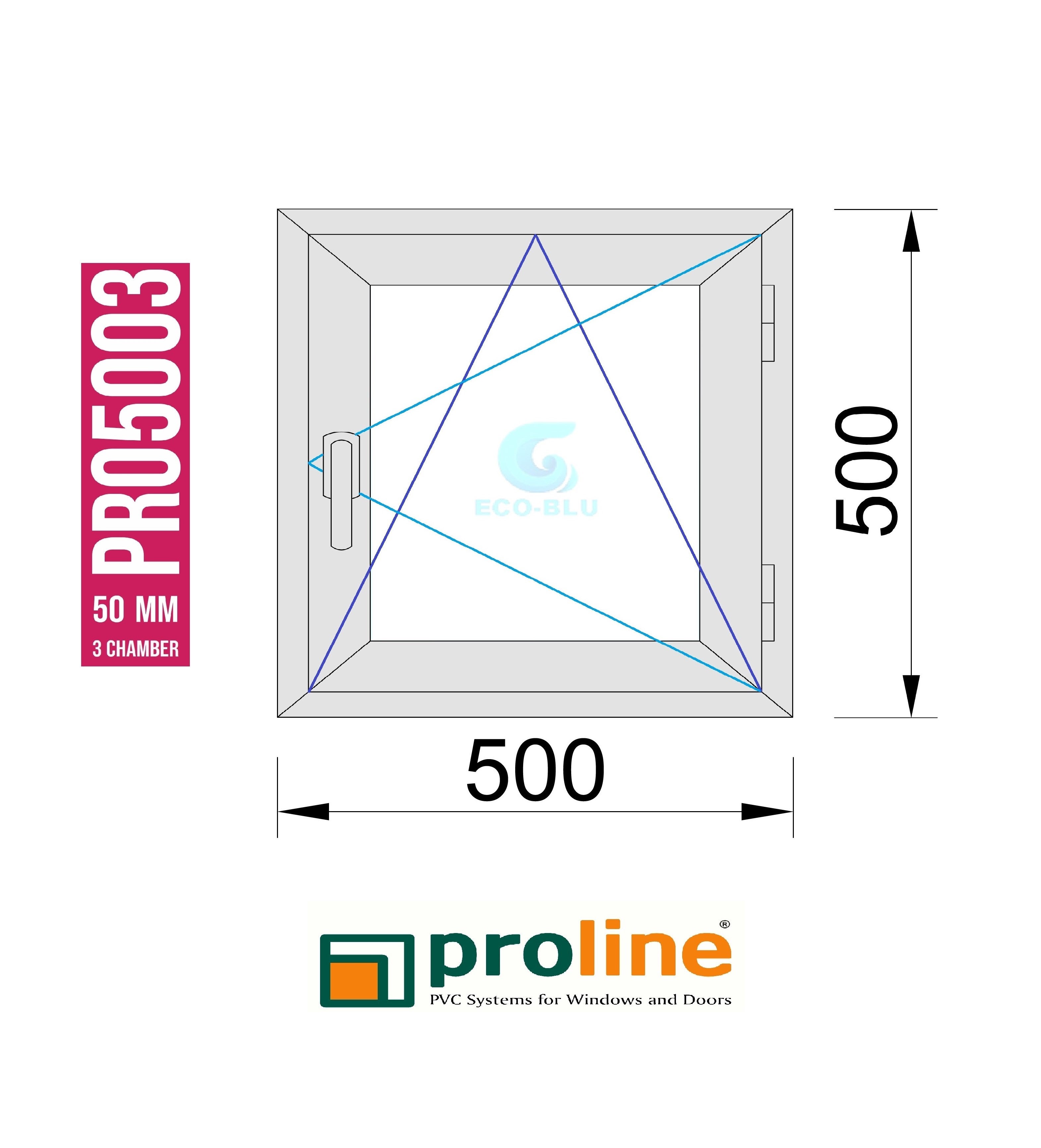 Ventana PVC 500x500 Roble Dorado Oscilobatiente Derecha Vidrio Mate - 4