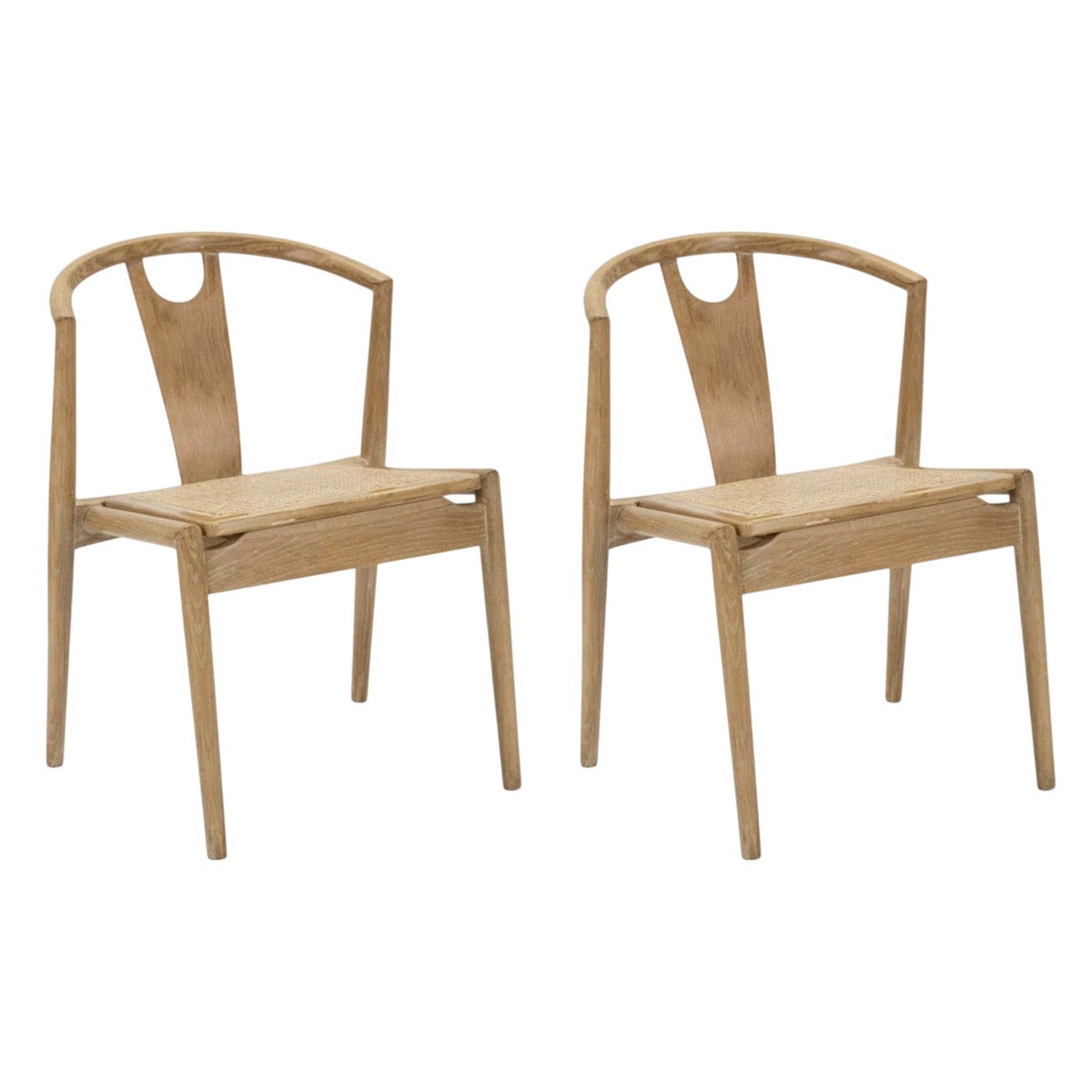 Zestaw 2 krzeseł do kuchni z drewna z plecionym oparciem rattanowym Japan