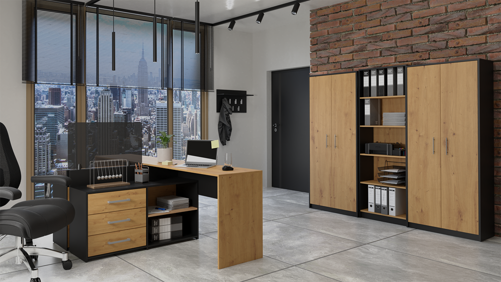 PARLA - Armoire moderne 6 étagères - 180x74x35cm - Meuble de rangement - Armoire bureau - Gris&Aspect bois - 5