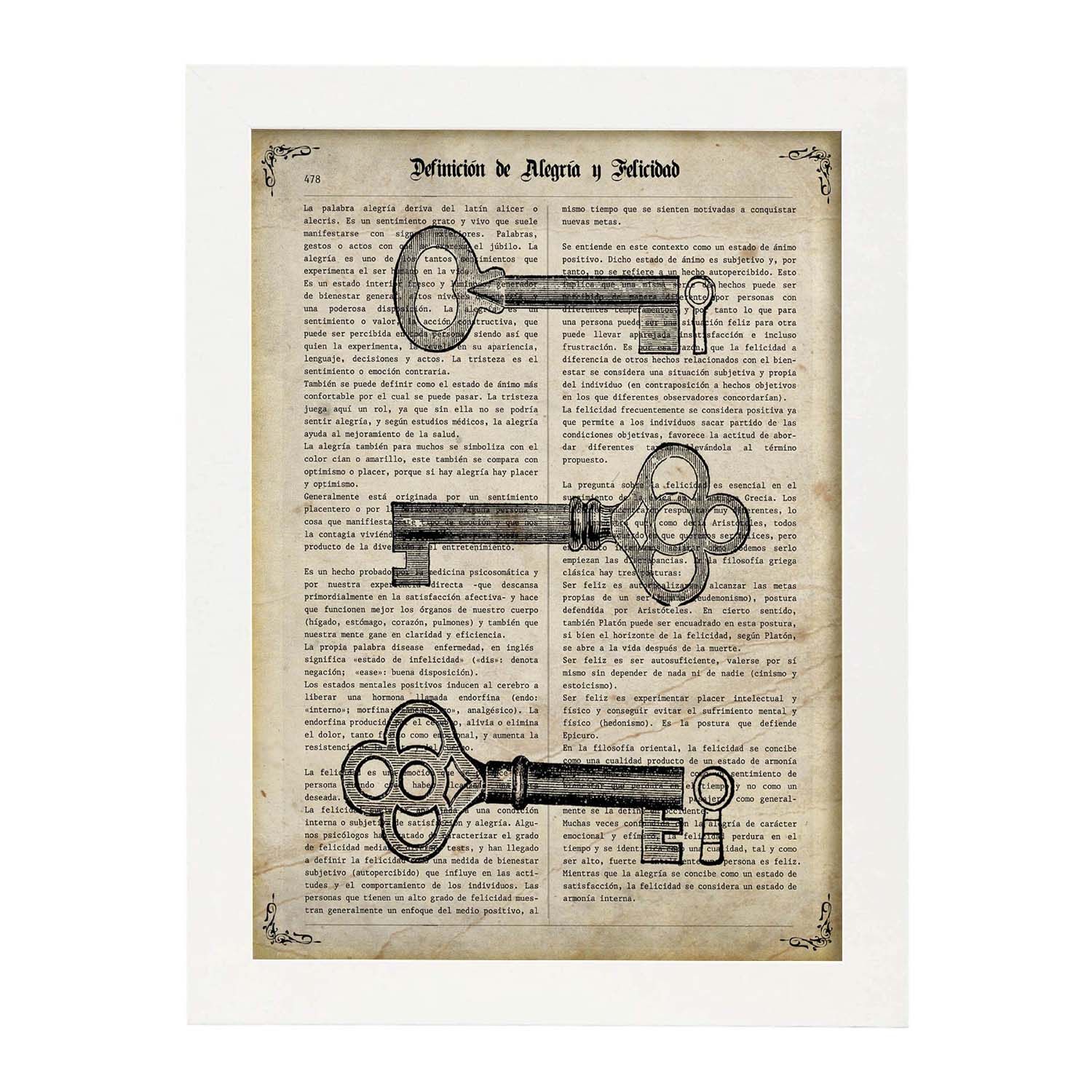 Affiches D'objets Vintage. Clés Vintage Avec Des Images D'objets Et D'instruments Vintage, Avec Des Définitions En Espagnol. Cadre Noir A3 - 2
