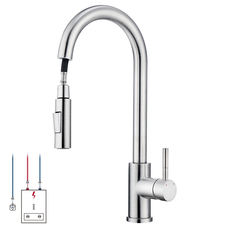 LOVHAUS Bateria Kuchenna Niskociśnieniowa, Bateria Zlewozmywakowa Obrotowa 360°, Bateria Mieszająca z Dwoma Rodzajami Strumienia Wody do Bojlera