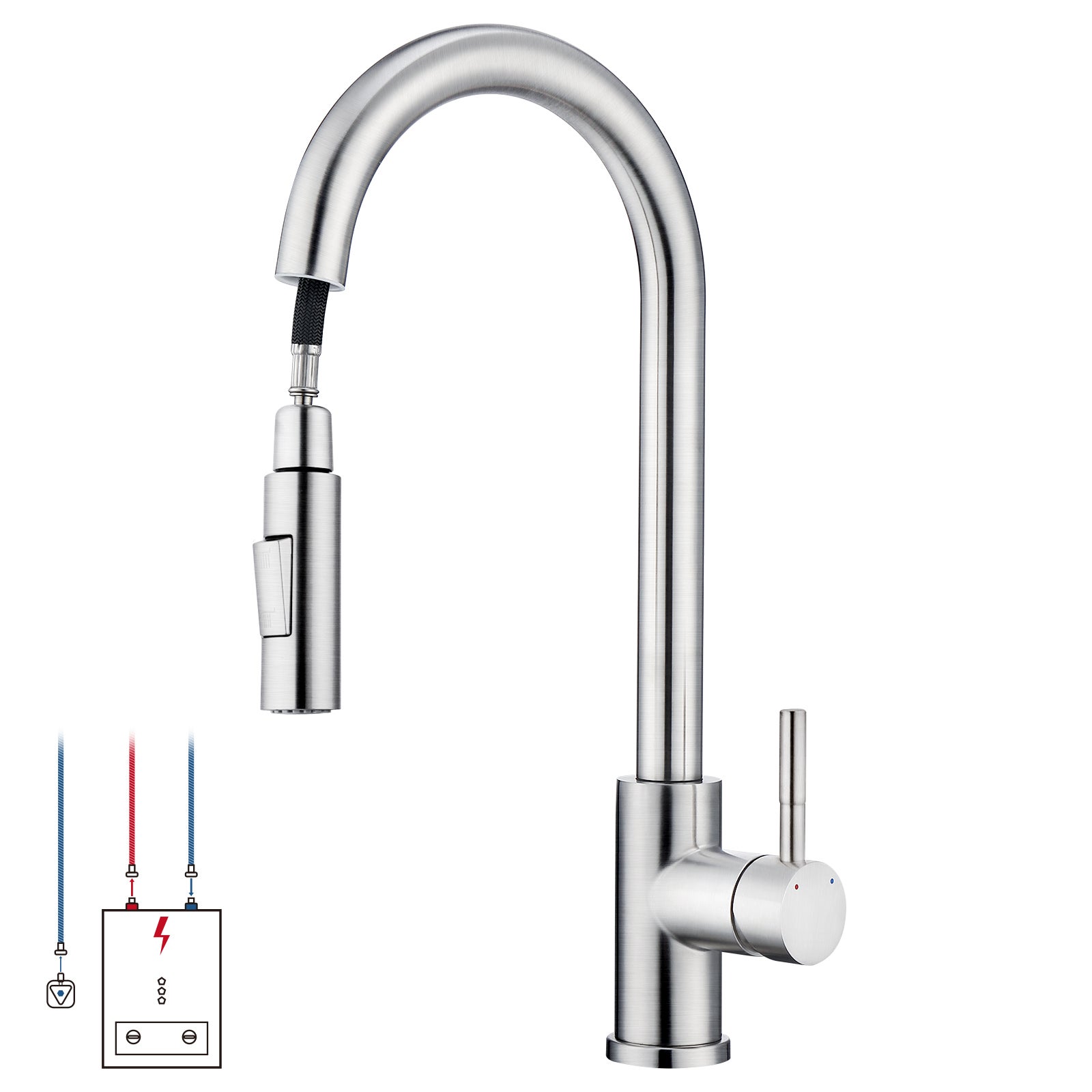 LOVHAUS Bateria Kuchenna Niskociśnieniowa, Bateria Zlewozmywakowa Obrotowa 360°, Bateria Mieszająca z Dwoma Rodzajami Strumienia Wody do Bojlera