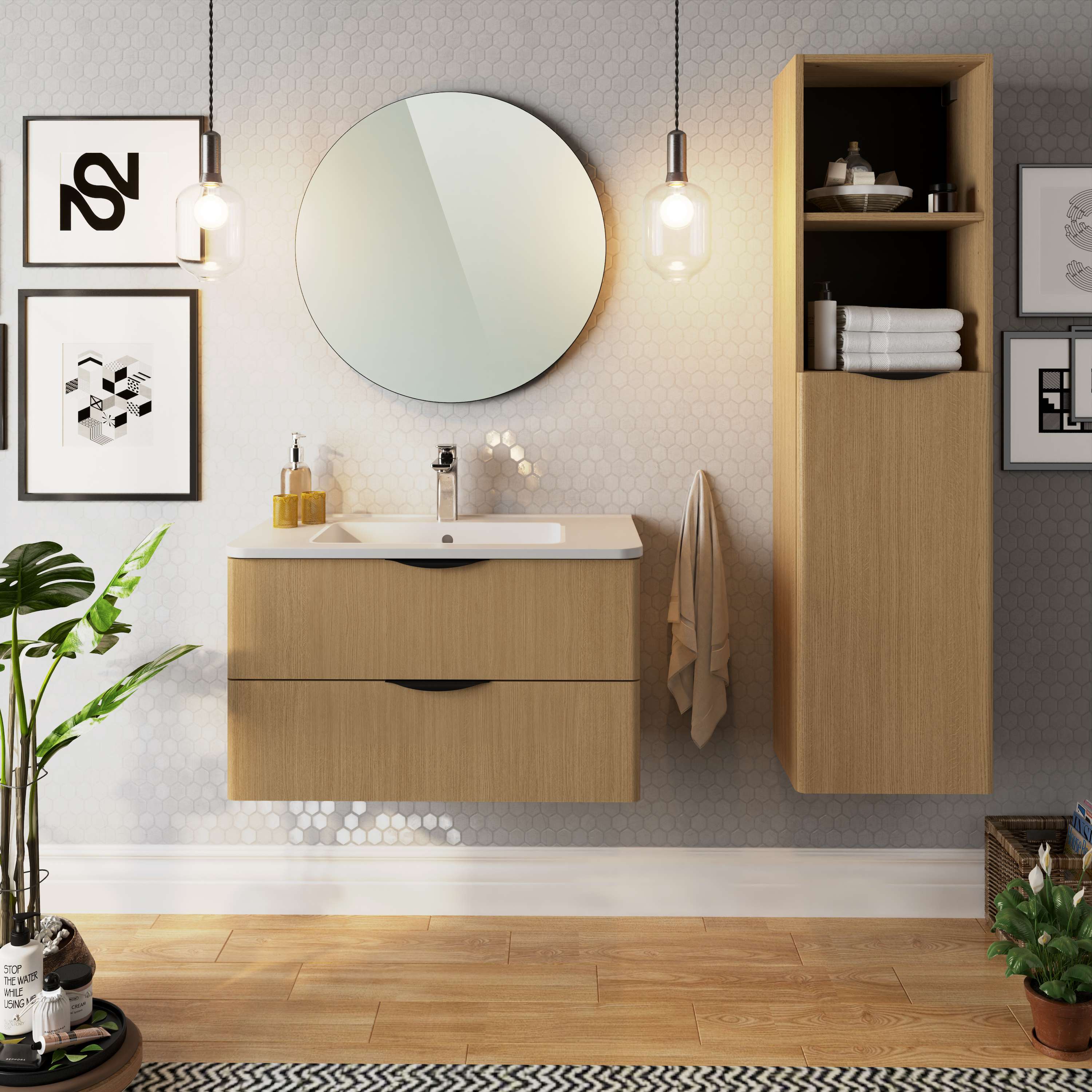 Colonne de salle de bain DOVRE 1 porte 150x40x31,6 cm chêne T-BATH - 4
