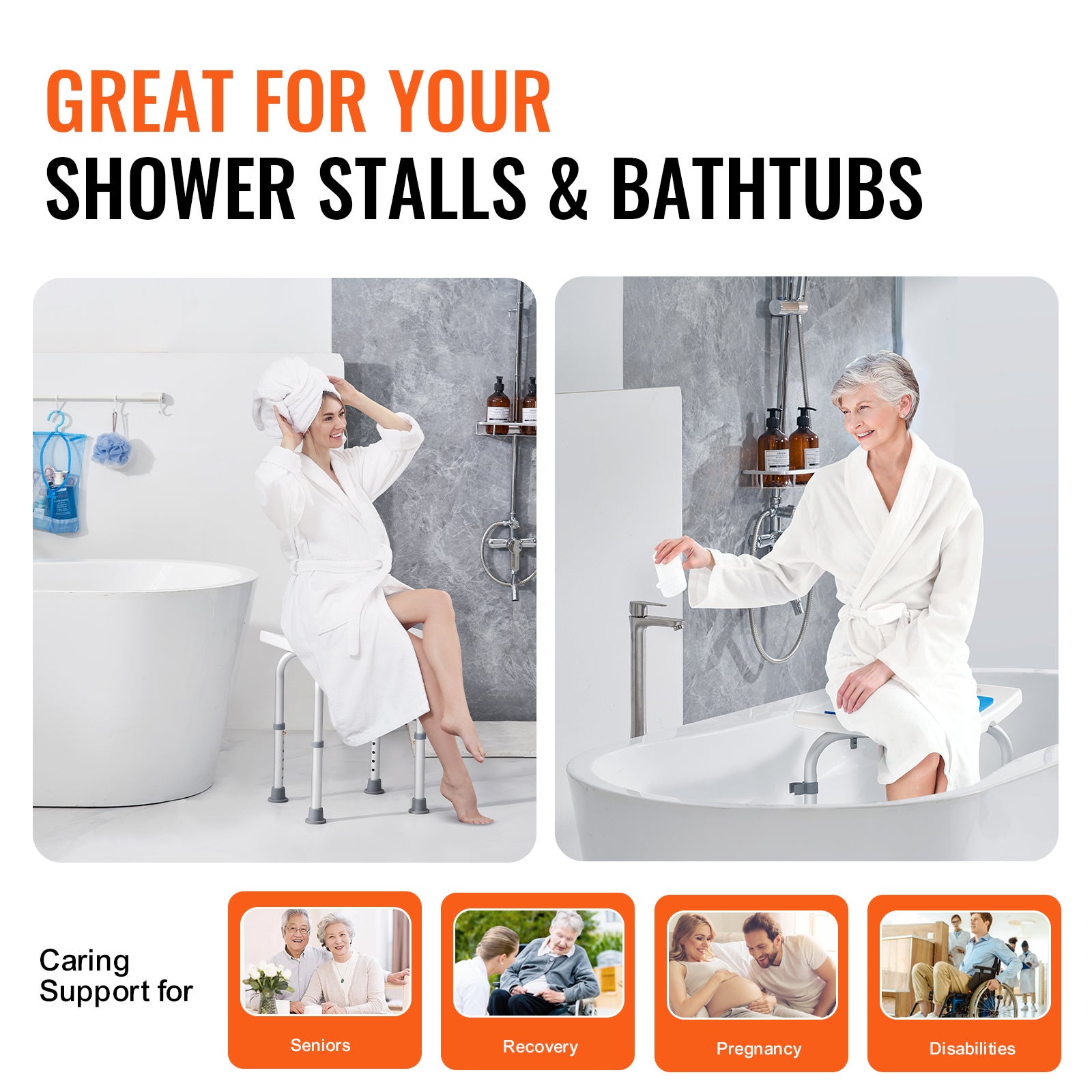 Silla de ducha ajustable,SucceBuy taburete antideslizante,capacidad 158,8 kg,ideal para personas mayores y discapacitadas - 7