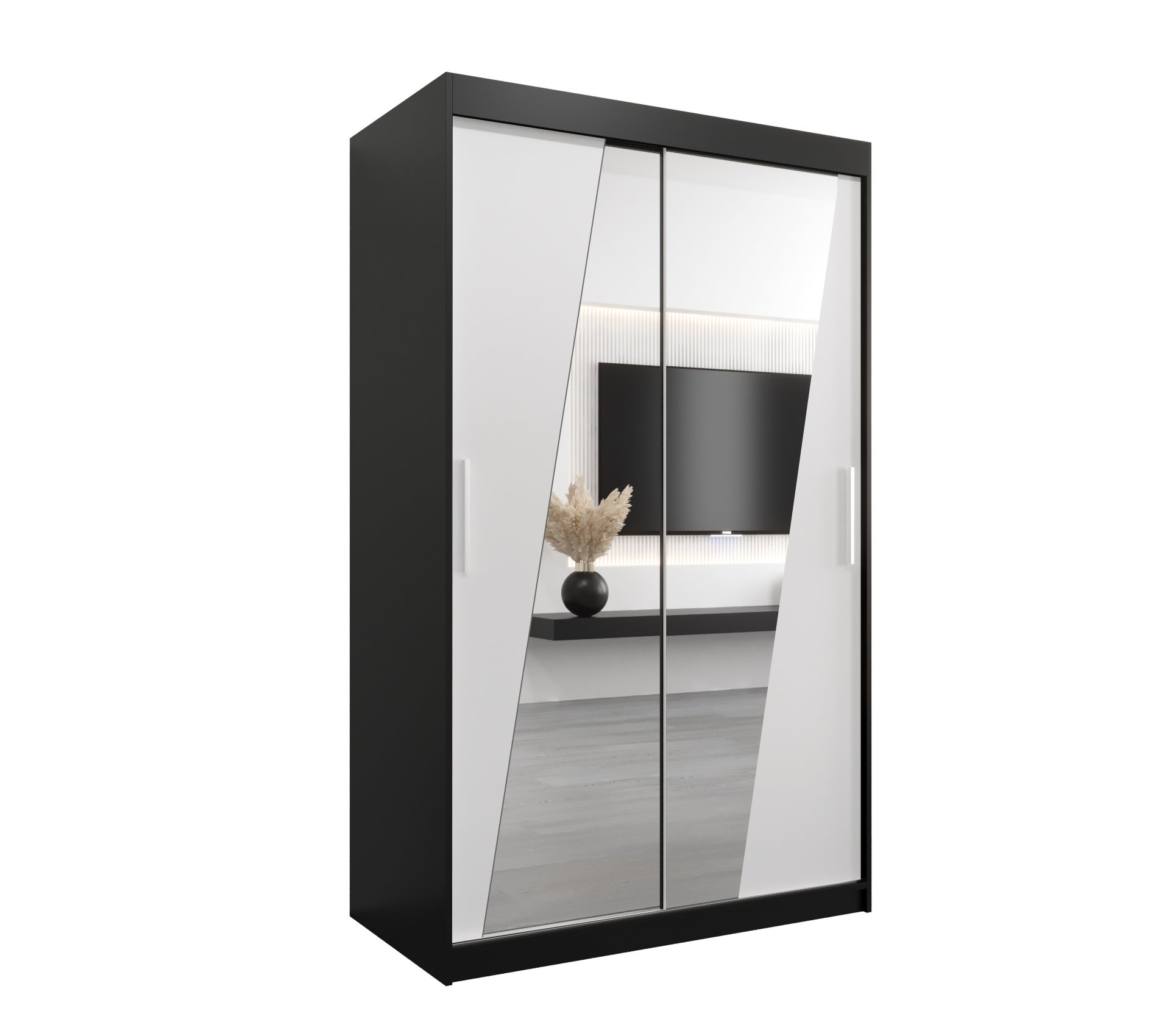 Szafa przesuwna garderoba RHOMB 120 x 62 x 200 cm Czarny + Biały - Abiks Meble