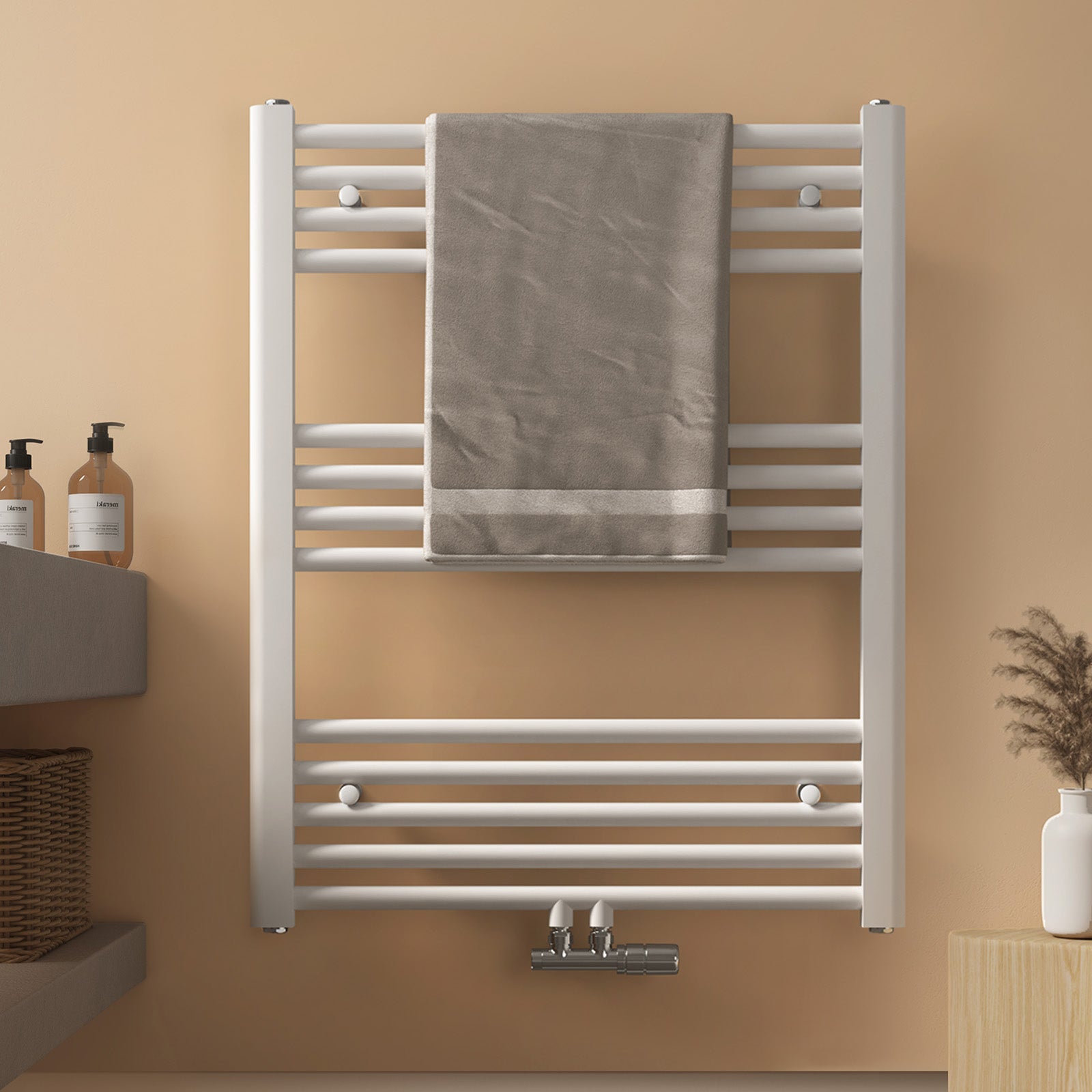 EMKE Grzejnik Łazienkowy 337W, 75x60 cm, 6 bar, do 4 m² – Biały