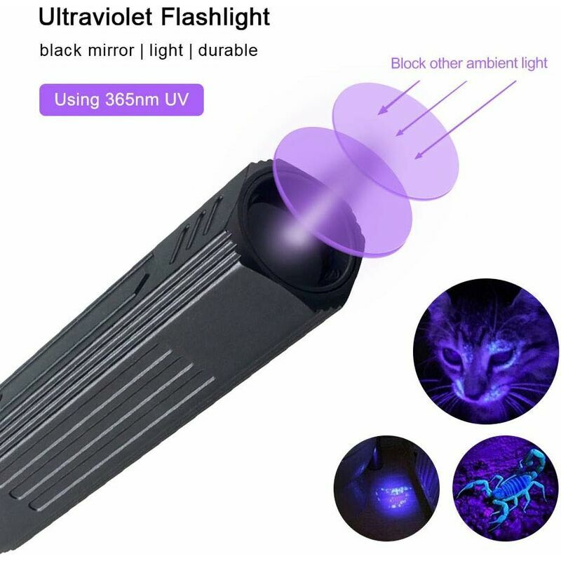 Lampe Torche UV 365nm Rechargeable, Ultraviolette Lampe de Poche avec Filtre Noir Blacklight pour Durcissement de la Résine/Fuite d'huile Roches/Minér - 3