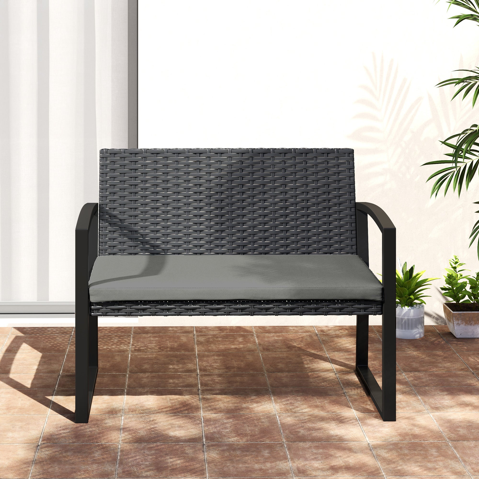 Banc de jardin résine tressée PE Outsunny - 8