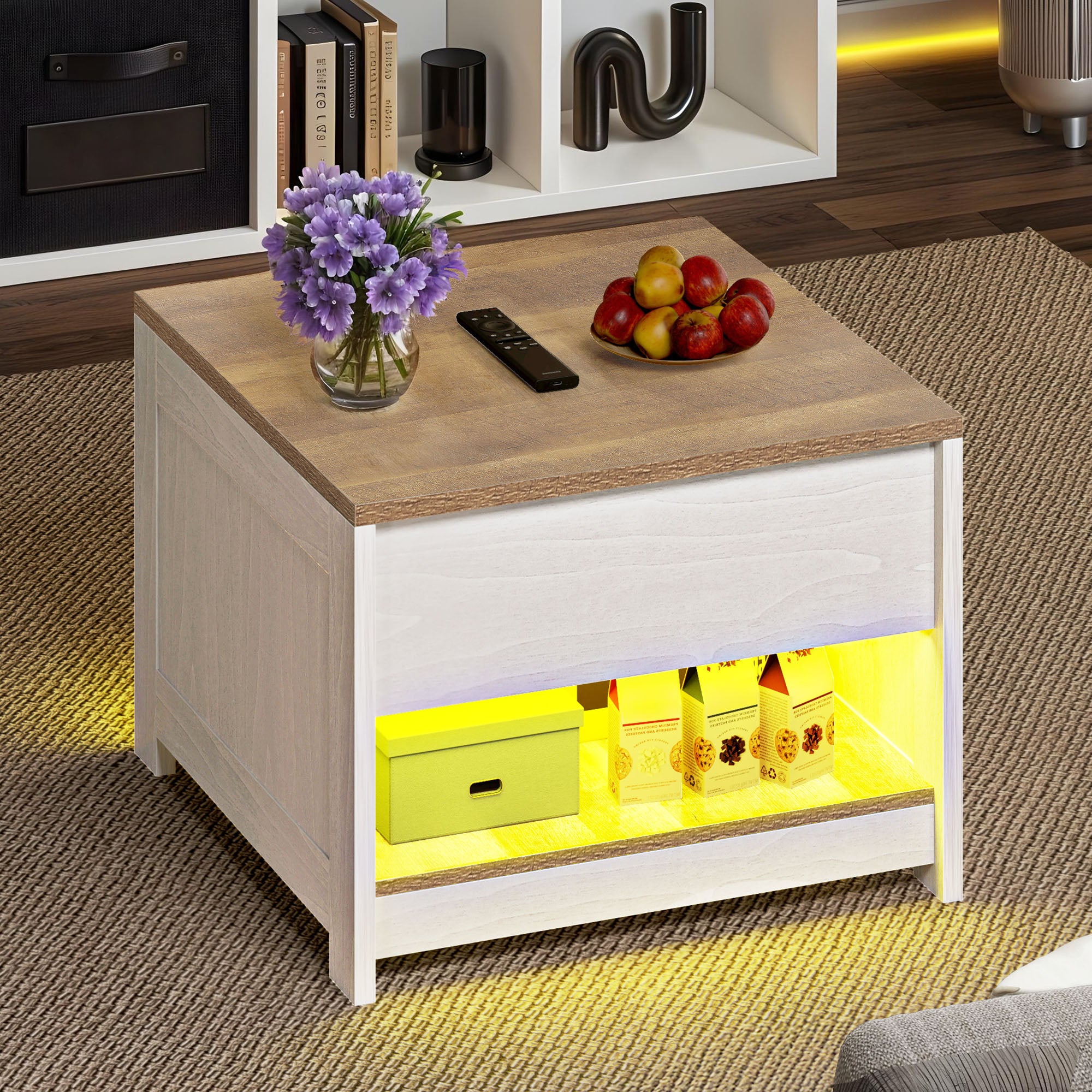 Balconera Table Basse Plateau Relevable-60x60x45cm-Beige+Blanc - 6