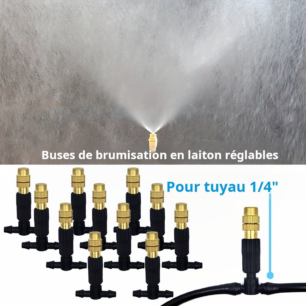 Système de brumisation et de refroidissement pour jardin extérieur de 30 m, arrosage, buses en laiton de 6,35 mm, tuyau de 4/7 mm pour-terrasse. - 4