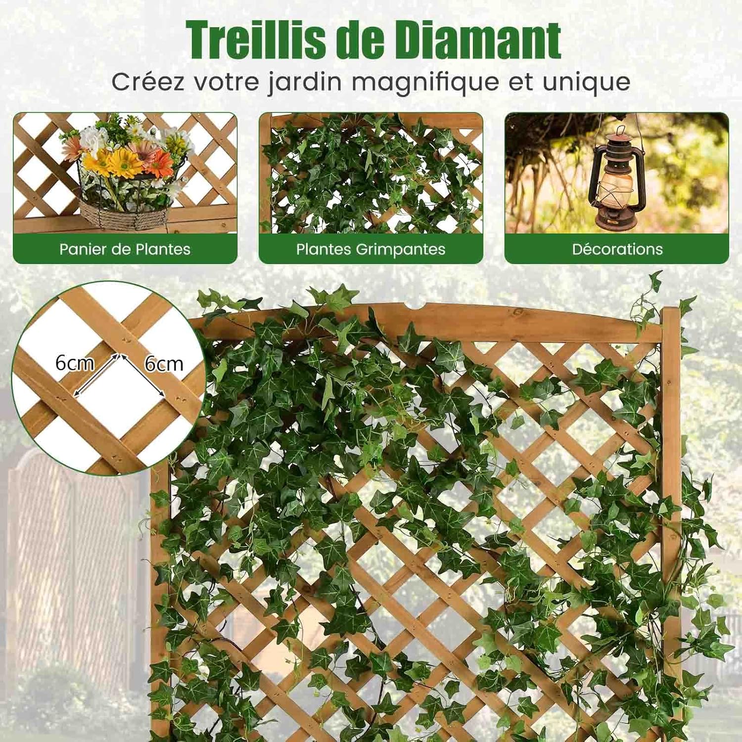 Jardinière avec Treillis en Bois de Sapin avec Trou de Drainage, 90 x 44,5 x 180 cm, Brun - 3