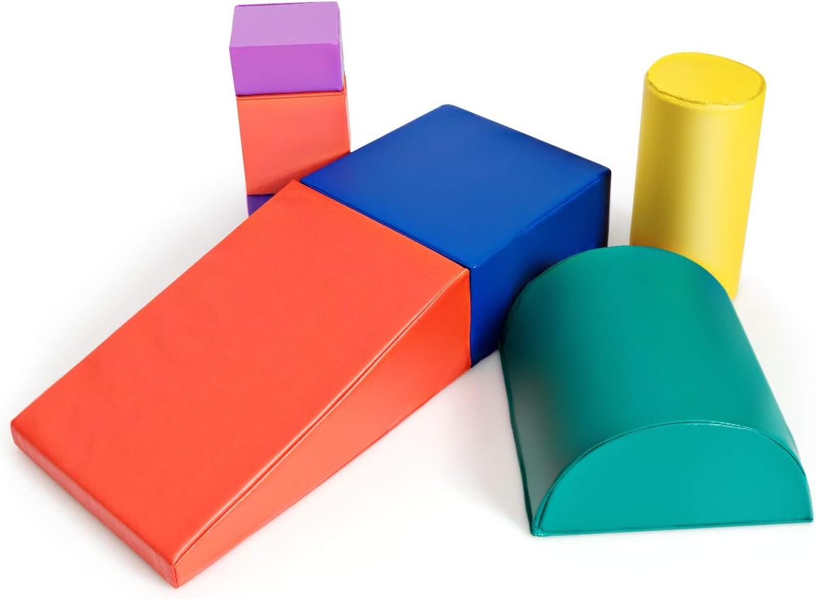 6 Szt. Tor Przeszkód dla Niemowląt, Moduł Motoryczny z Pianki, Zabawki Edukacyjne z Pokrowcem z PU i Wypełnieniem z EPE, Dzieci w Wieku Przedszkolnym