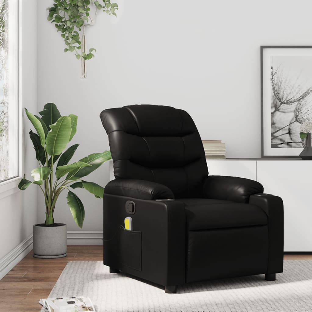 Fauteuil de Salon，Chaise，Fauteuil de massage inclinable noir similicuir - 2