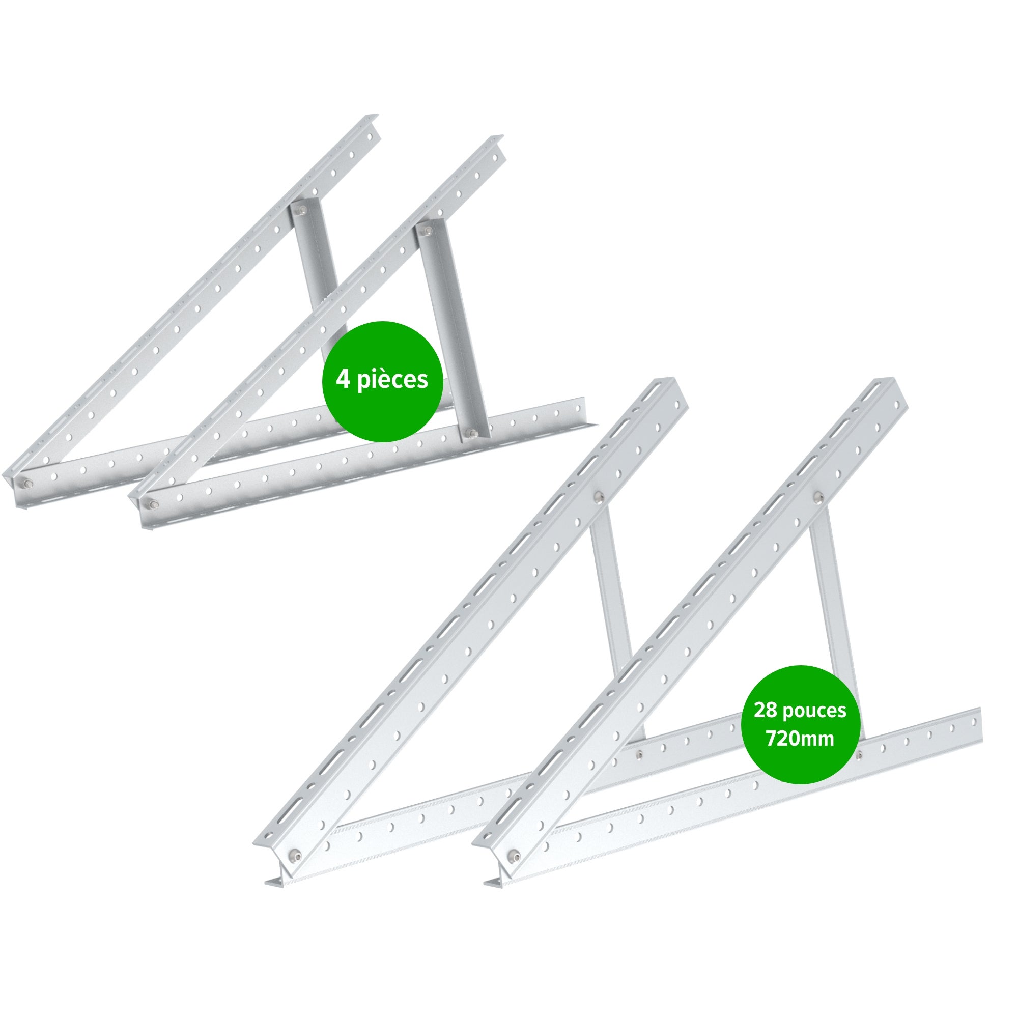 NUASOL Support pour panneau solaire jusqu'à 72 cm - Toit plat PV - Réglable de 0 à 90 ° - Lot de 4 - Aluminium - Matériel de montage - 2