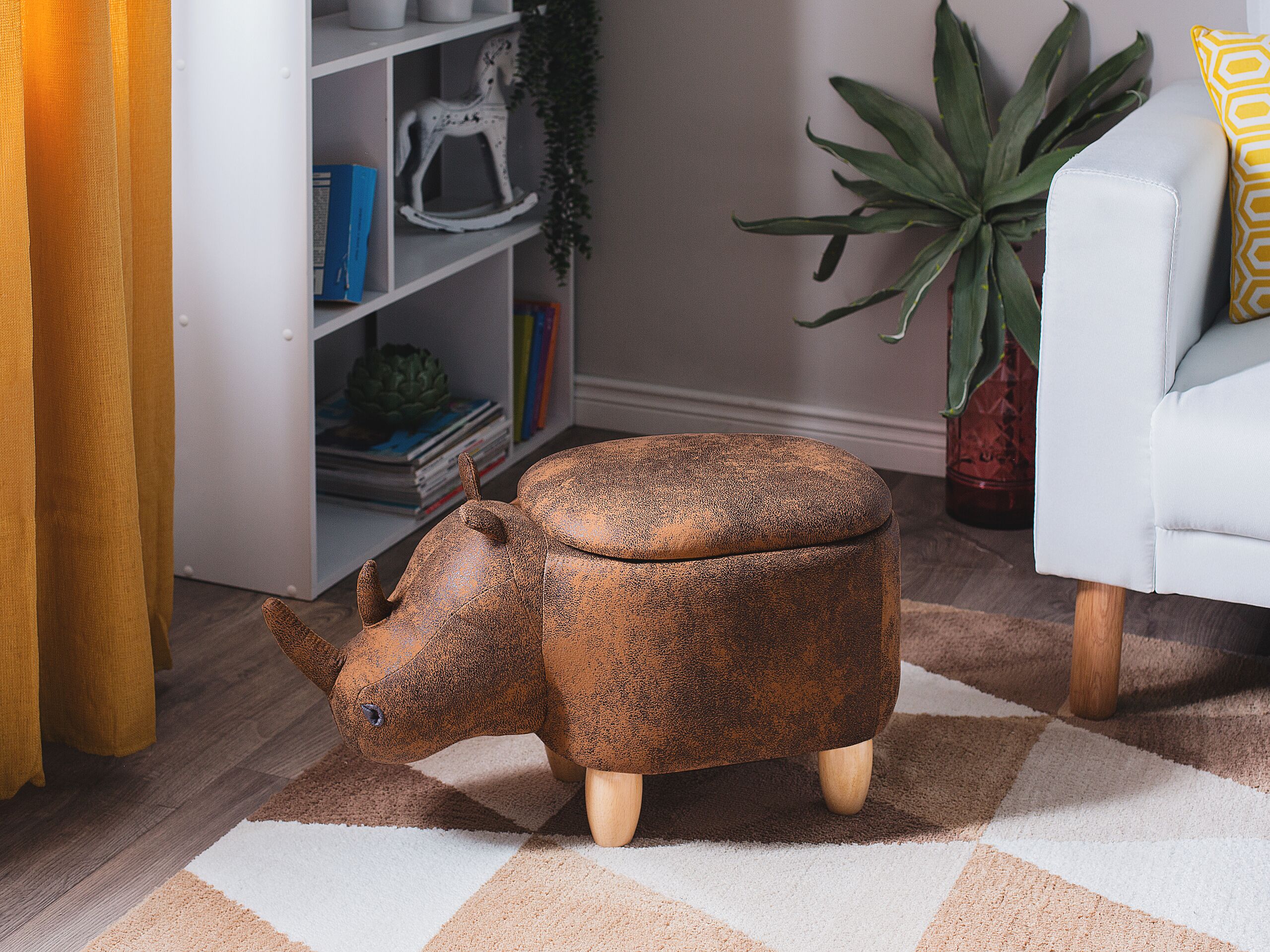 Pouf animaletto contenitore RHINO Pelle sintetica Marrone chiaro - 2