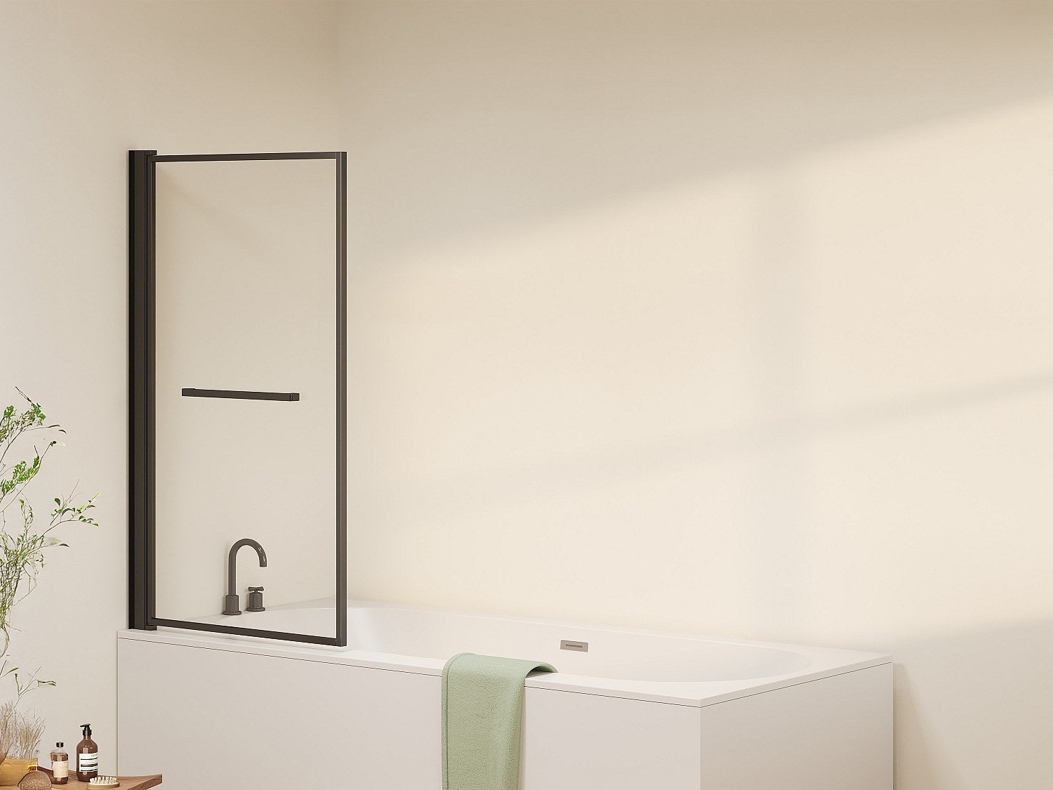 Pare baignoire relevable et pivotant avec porte serviette - Noir mat - 80 x 140 cm - VESLIRA - 4