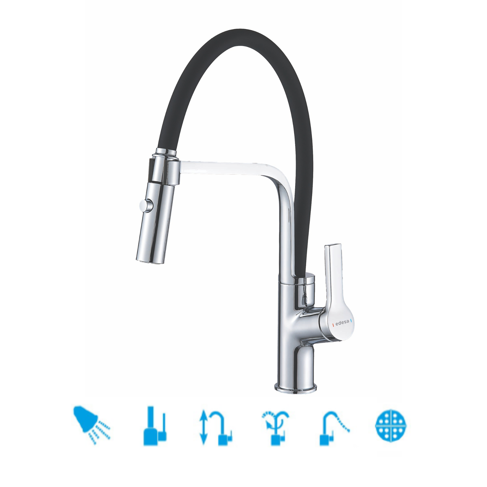 Edesa  Grifo Victoria C Monomando Latón Acabado Cromado Caño Alto Curvo Giratorio 360 Aireador Anticalcáreo 5L/Min Cartucho Cerámico Color Gris Cerámico, Leroy Merlin