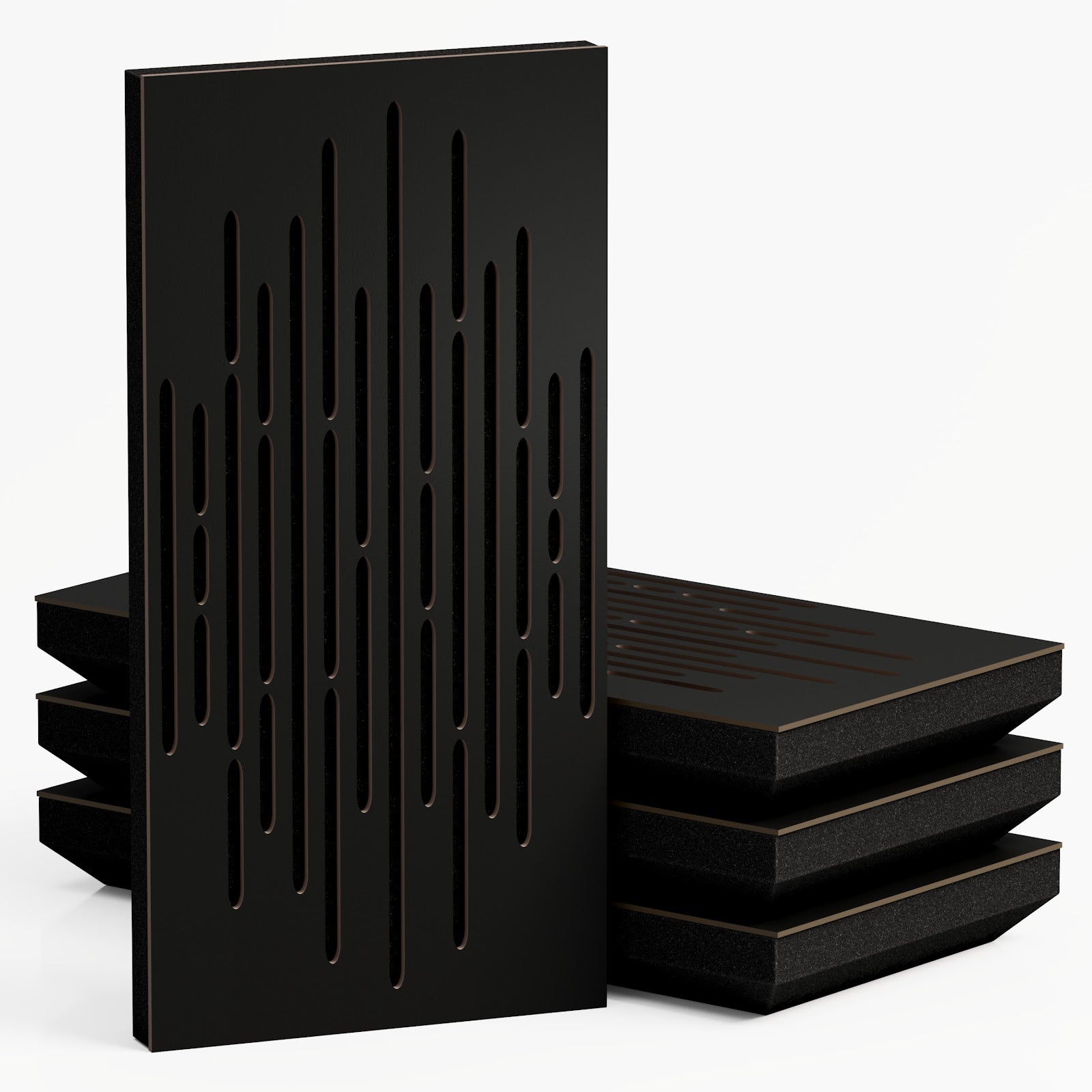 Lot de 4 Panneaux acoustiques étroits insonorisants WAVE 50x25x3 cm -0,5 m² surf.totale -MDF perforé laminé et mousse acoustique -Noir - 2