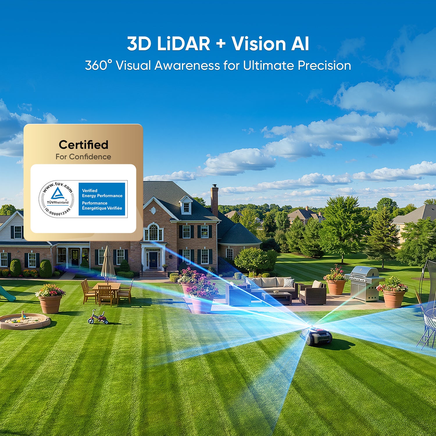 Robot Tondeuse sans Fil, 1000 m², LiDAR 360°, Vision AI, Cartographie, Évitement des Obstacles, Pentes 42 %, Contrôle App, Sunseeker S4 - 2