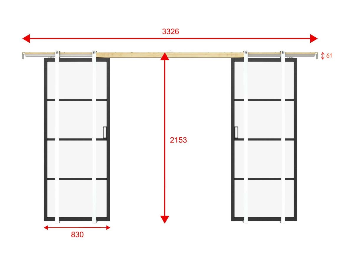 Porta scorrevole doppia con sistema a incasso 2xH205xL83cm Alluminio e Vetro temperato trasparente - SINCA II - 4