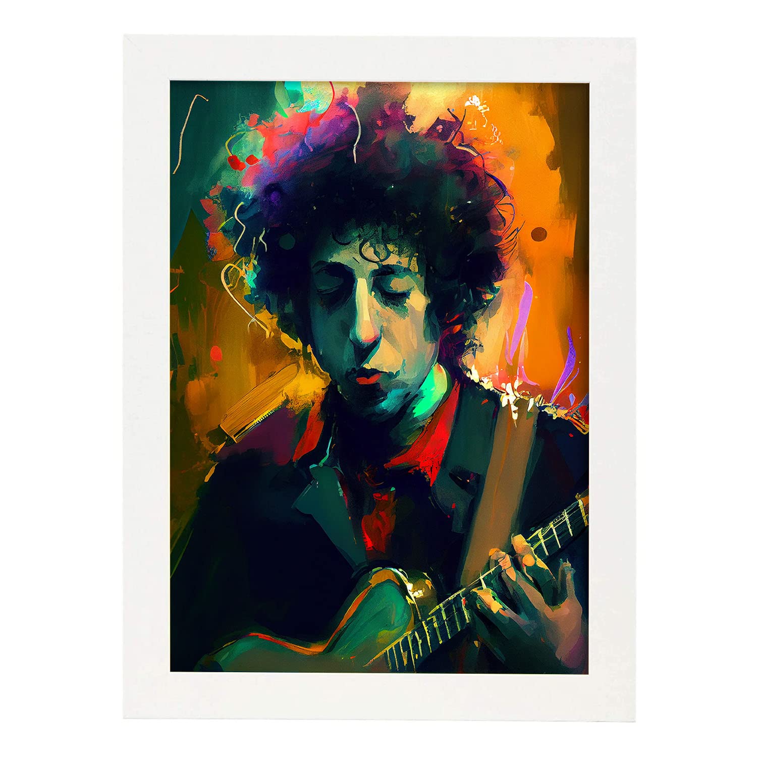 Nacnic poster de bob dylan en estilo retrato a todo color ilustraciones y caricaturas de músicos y artistas famosos diseño y a3 marcos blancos