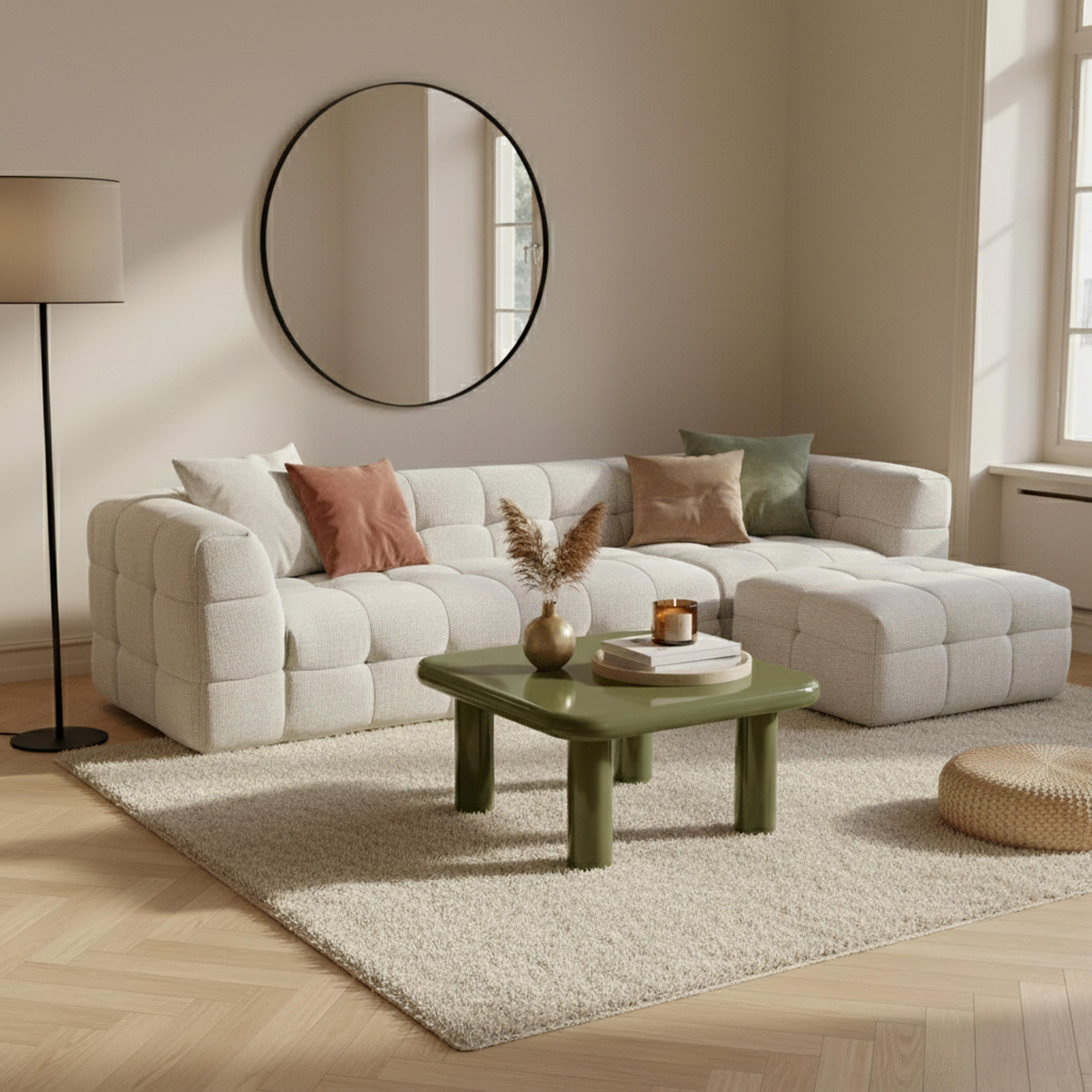 Table basse carrée 75 cm en MDF effet laqué vert olive | Leroy Merlin