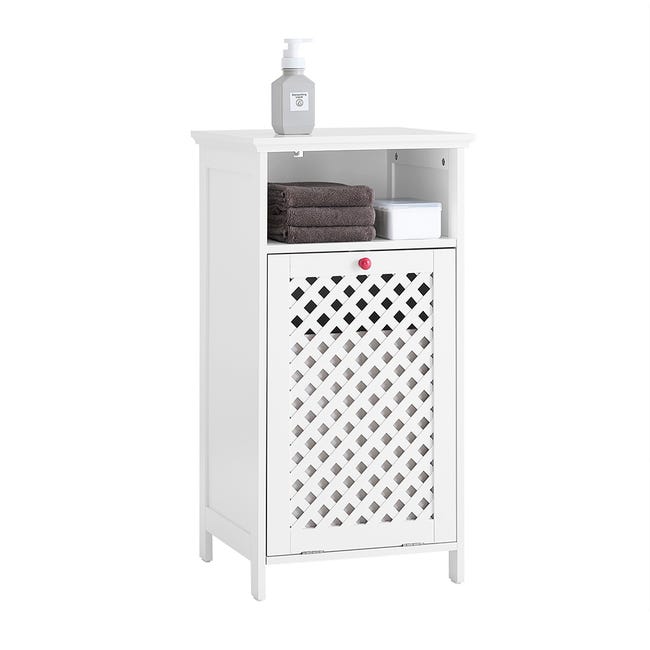 Commode Linge SoBuy Meuble Salle de Bain avec Panier à Linge et Niche Ouverte – Meuble WC Commode de Rangement ...