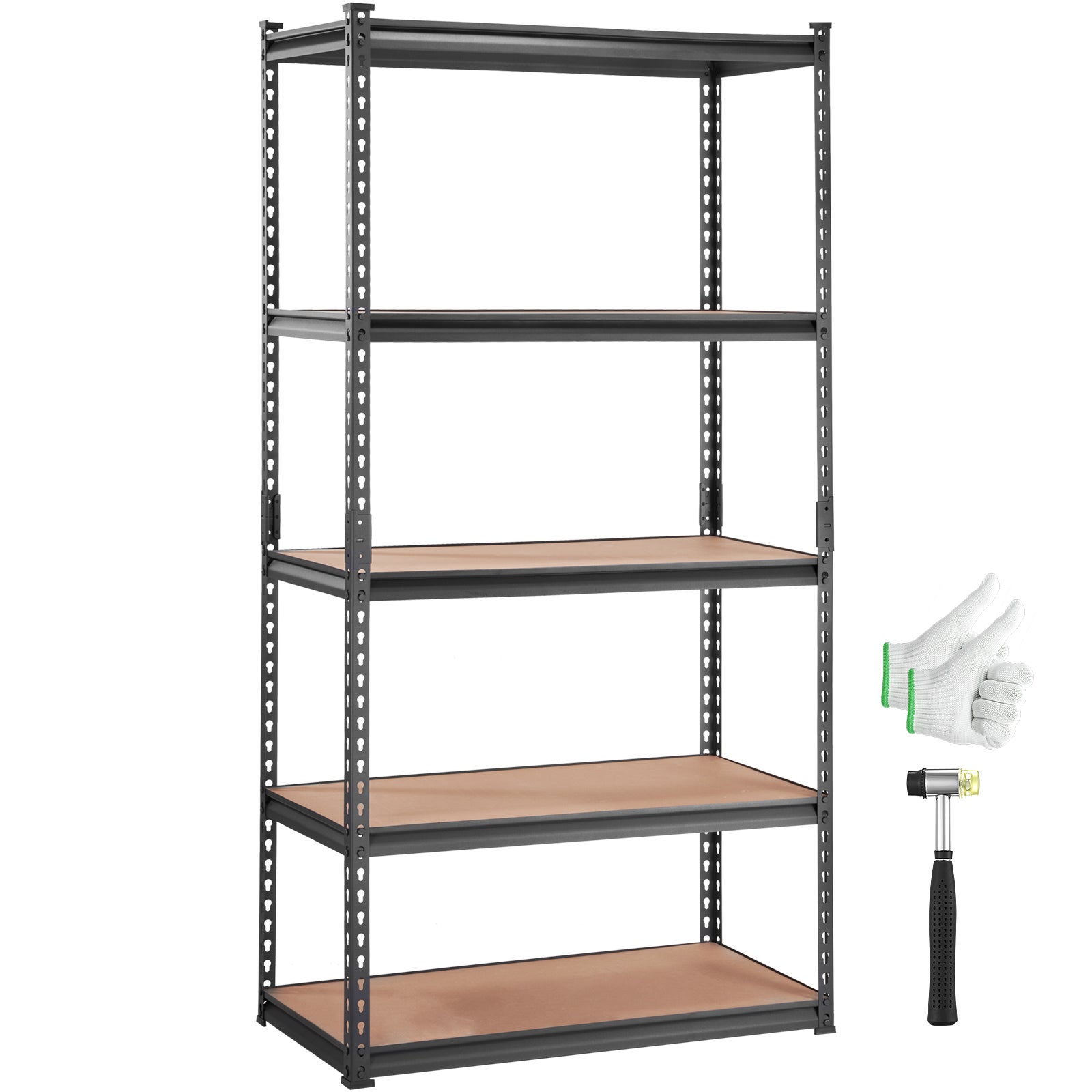 Regał magazynowy VEVOR 907,2 kg Całkowita ładowność 181,4 kg na półkę Regał piwniczny SPCC Stal węglowa + płyta MDF Regały bezśrubowe 90x45x182,88 cm