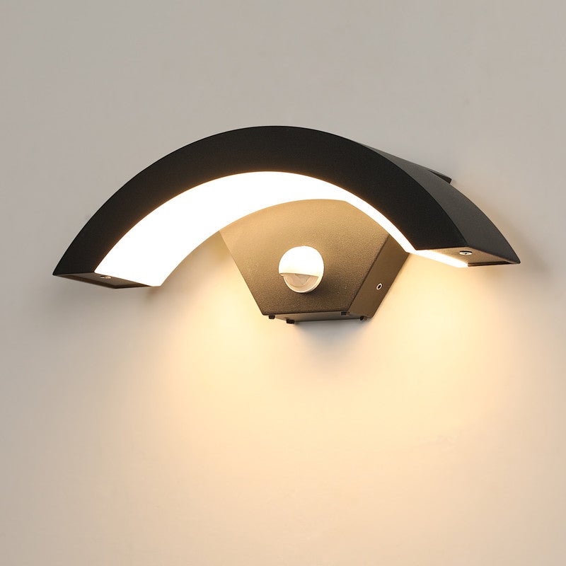Applique da parete per esterni a forma di U con sensore di movimento - Nero, 16W, luce calda 3000K, IP65 - 6