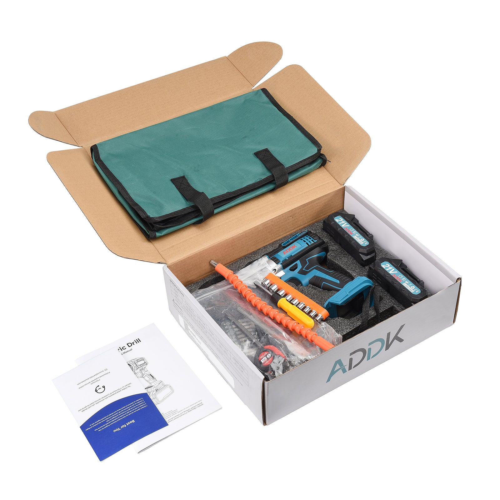 Trapano avvitatore a batteria da 21 V: 2 batterie da 1500 mAh, 3 in 1 (avvitamento, foratura, foratura a percussione), cacciavite - 9