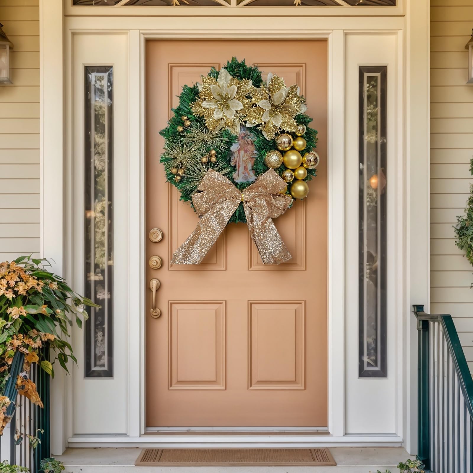 Ghirlanda decorativa natalizia, ghirlanda artificiale,ghirlanda da appendere,decorazione per esterni, adatta per porta d'ingresso,ornamenti,oro,30cm - 2