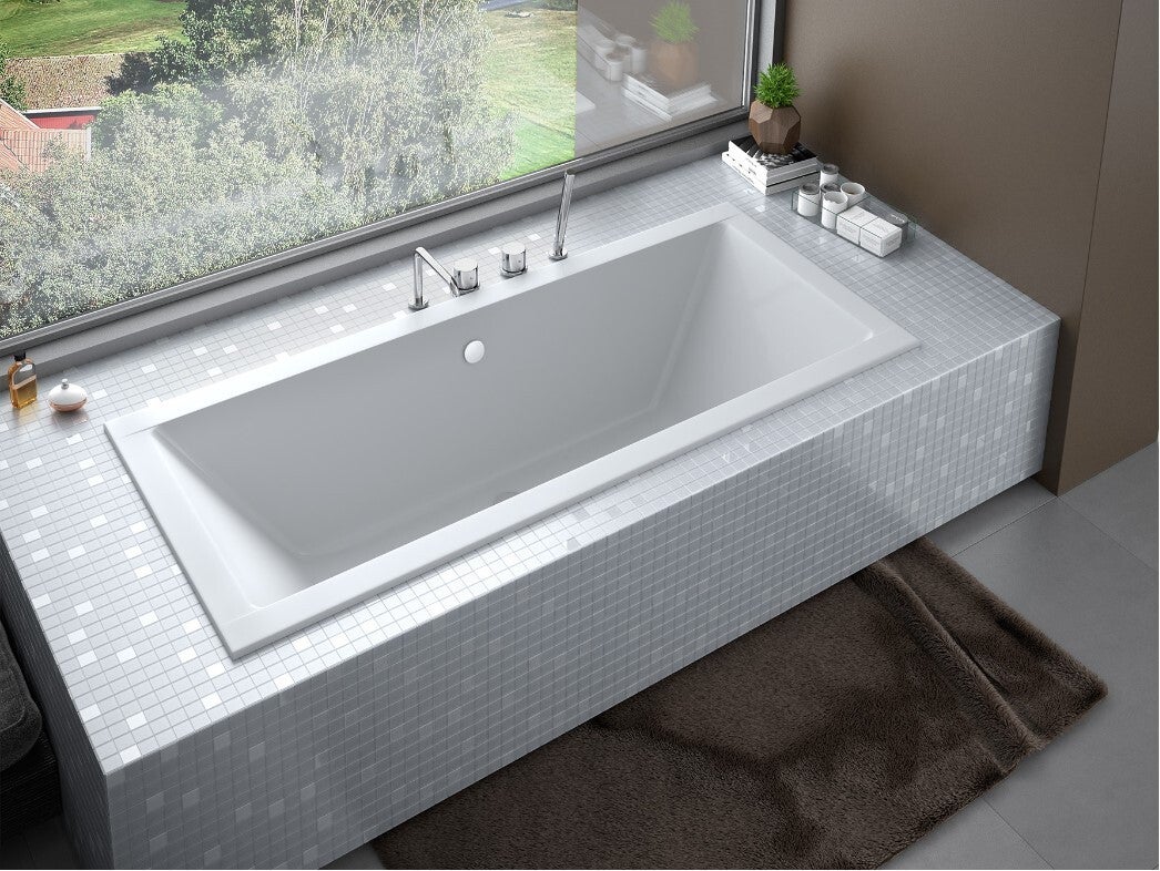 Baignoire rectangulaire à encastrer de 180 x 80 cm - BLANC - avec Repose Tête OFFERT - QUADRO SLIM - 2