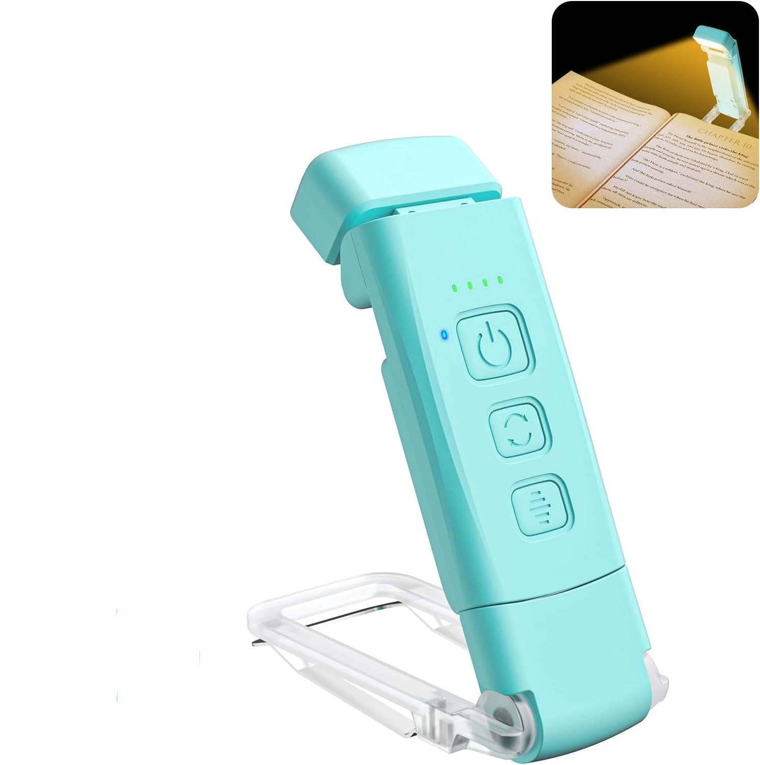 Lampka do czytania Eye-Care – 3 kolory i 5 regulowanych poziomów jasności – przenośna lampa z klipsem do książki – do wieczornego czytania – Lake Blue