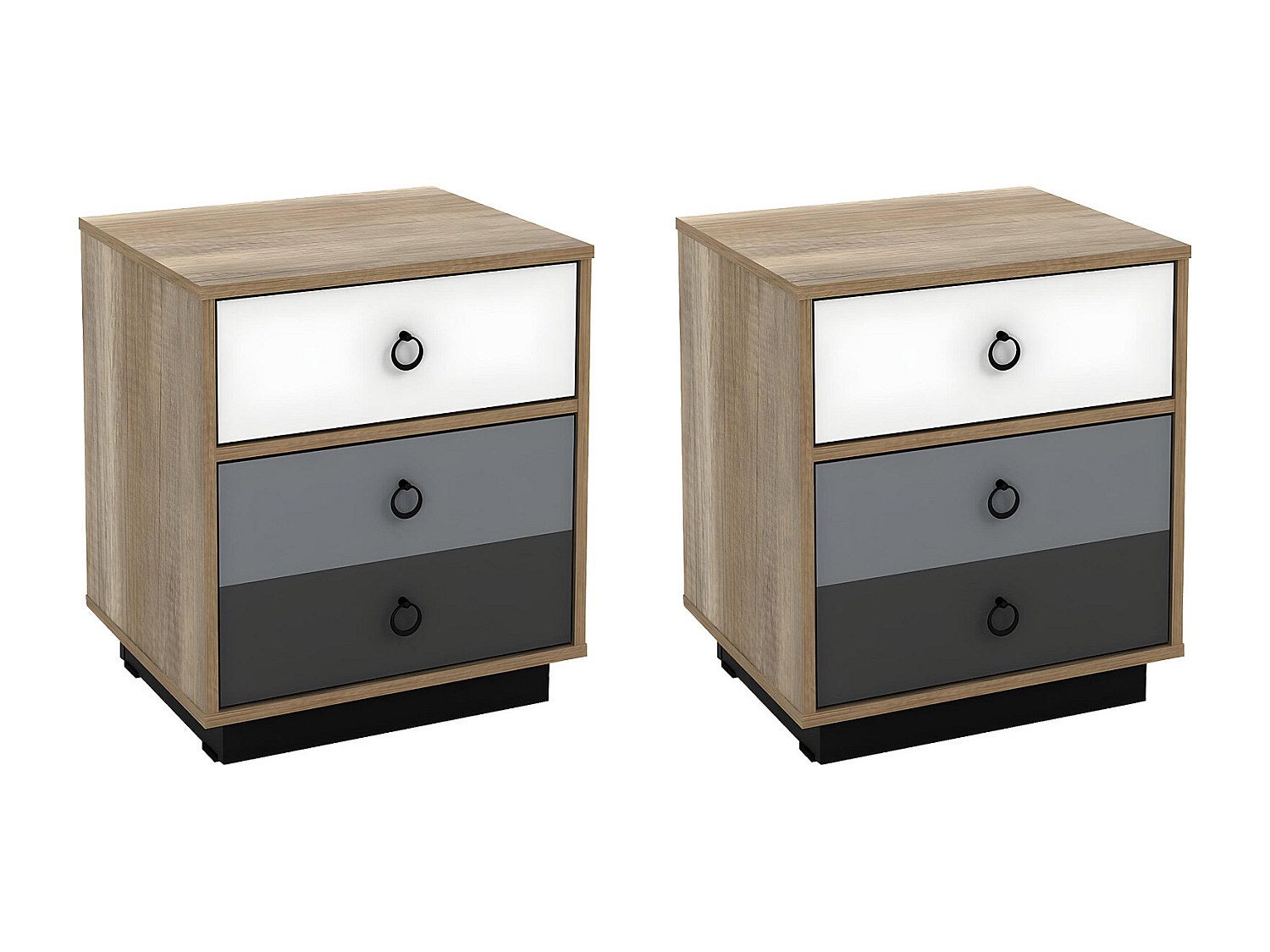 Comodino 1 cassetto e 1 anta Naturale, Bianco e Grigio - Lotto di 2 - KRYPTON - 5