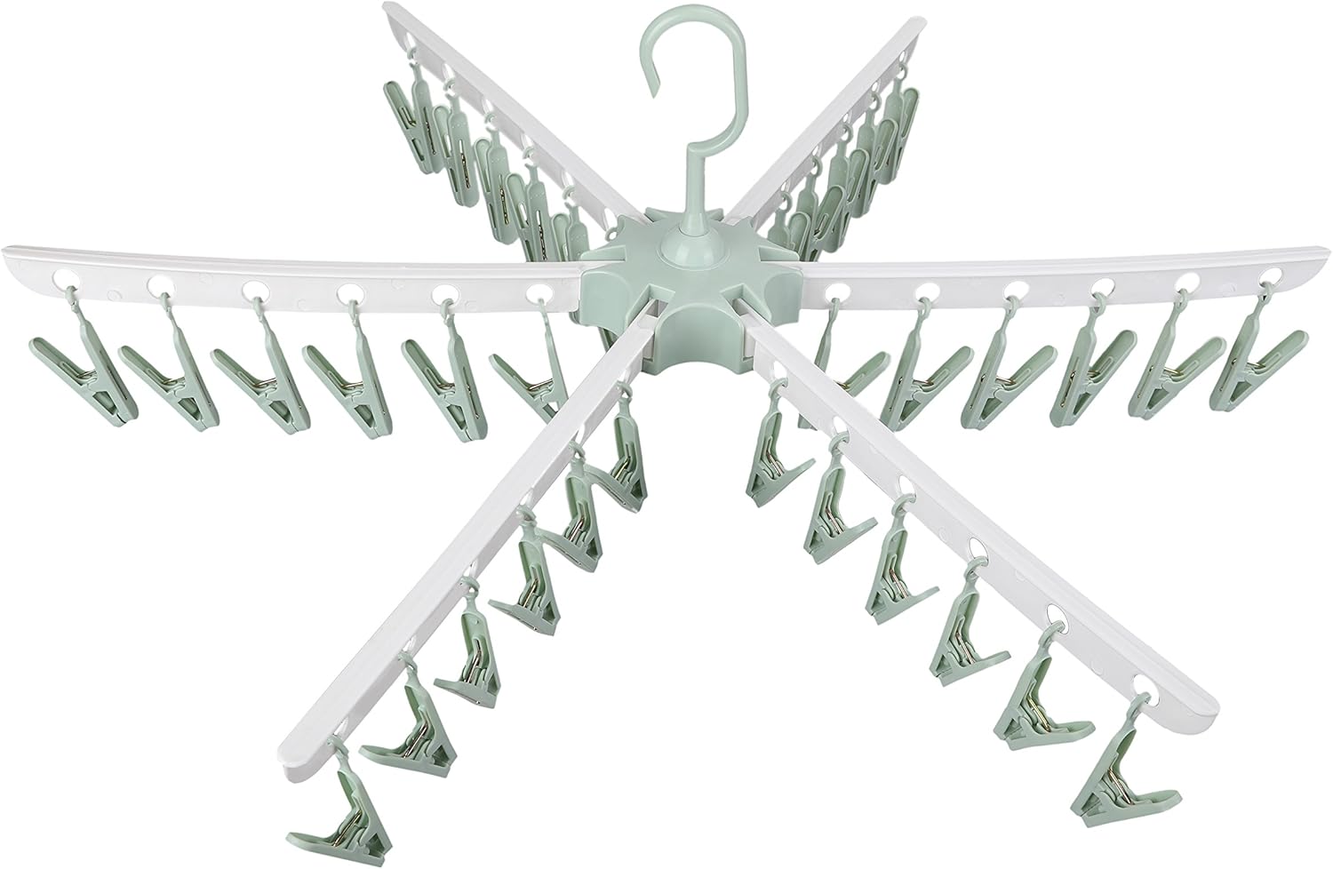 Składana suszarka bębnowa (zielona), klamerka do bielizny, skarpetki, 36 klipsów, plastikowy wieszak na bieliznę, skarpetki i rękawiczki