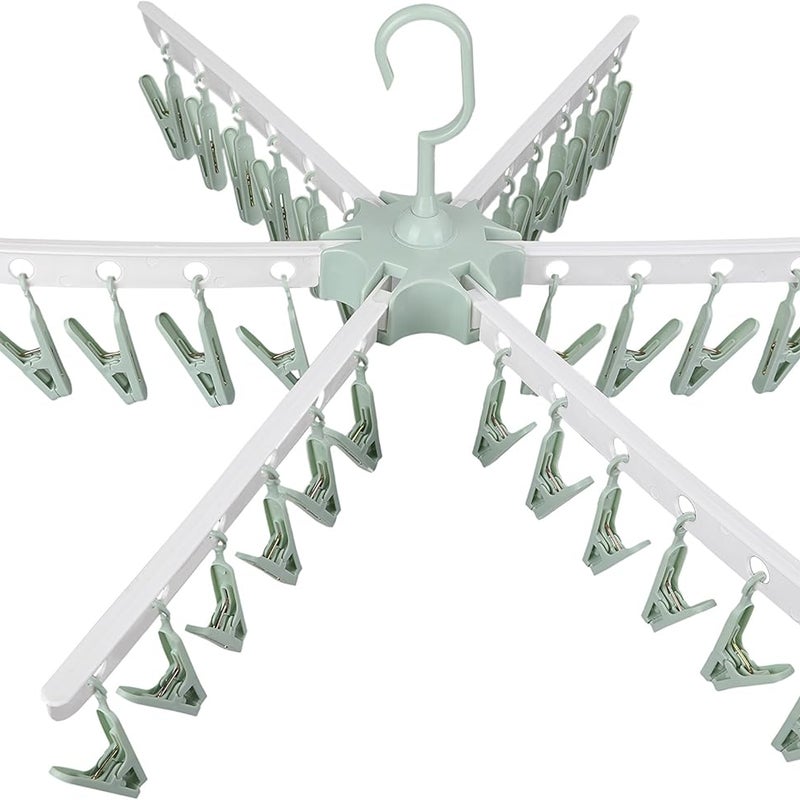 Składana suszarka bębnowa (zielona), klamerka do bielizny, skarpetki, 36 klipsów, plastikowy wieszak na bieliznę, skarpetki i rękawiczki