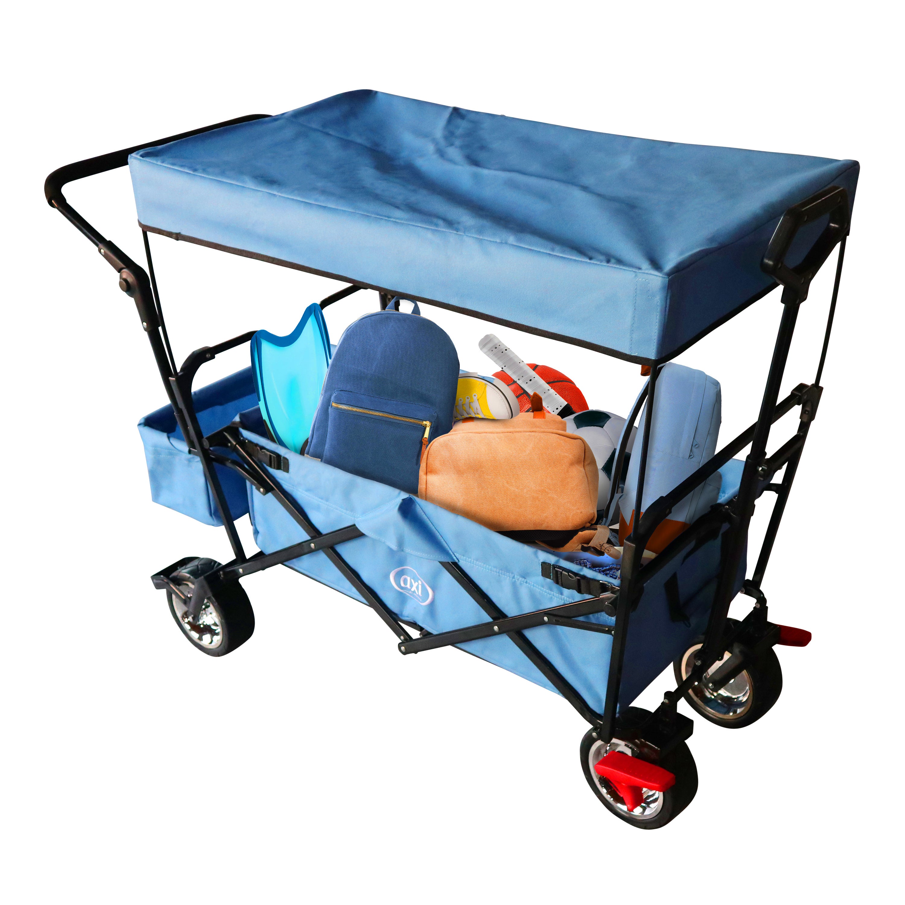 AXI AB210 Chariot pliable avec toit, sac, frein et barre de poussée Gris | Chariot pliable / charrette de jardin - 2